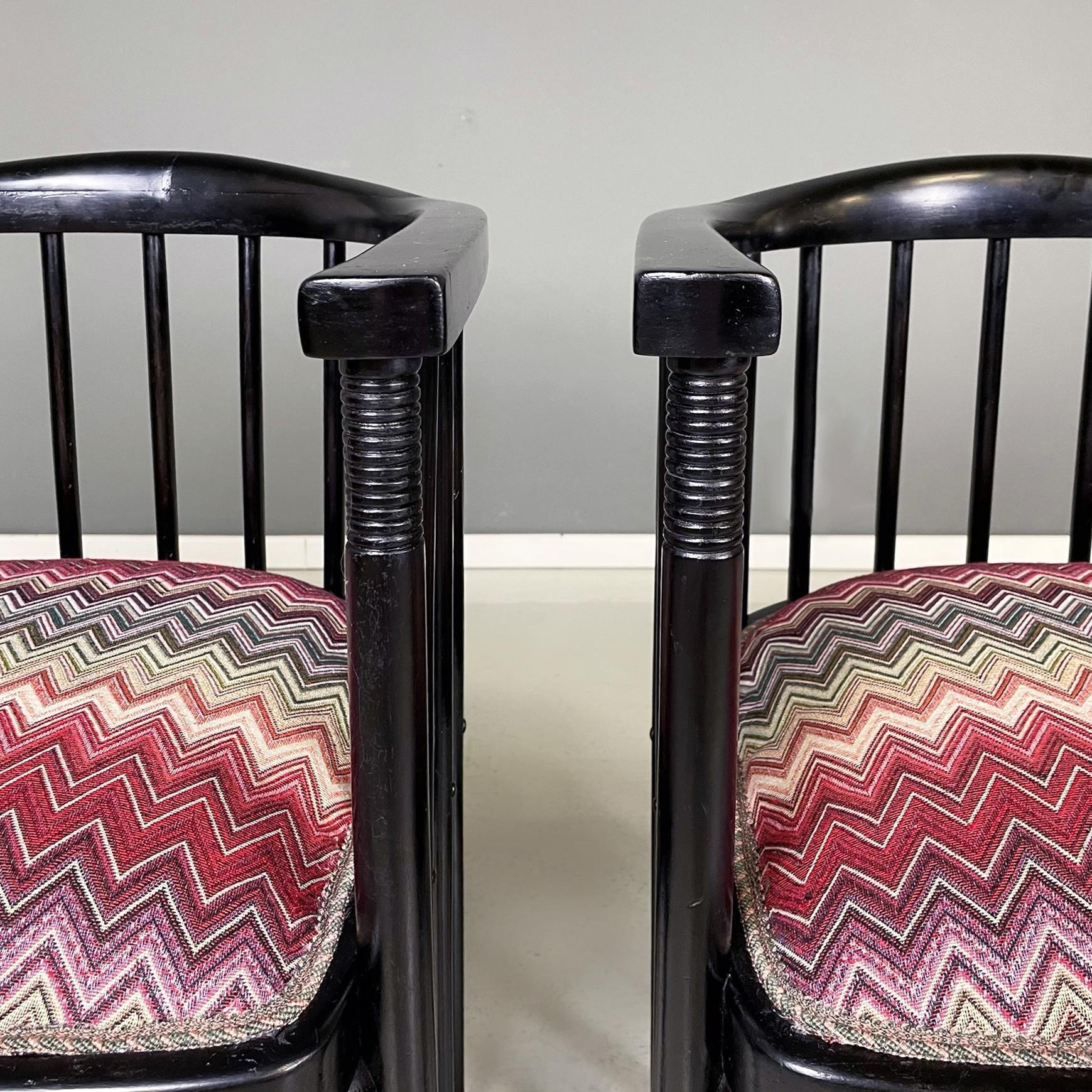 Metà XX secolo Austrian midcentury Missoni fabric black wood Tub chairs by Joseph Hoffmann 1950