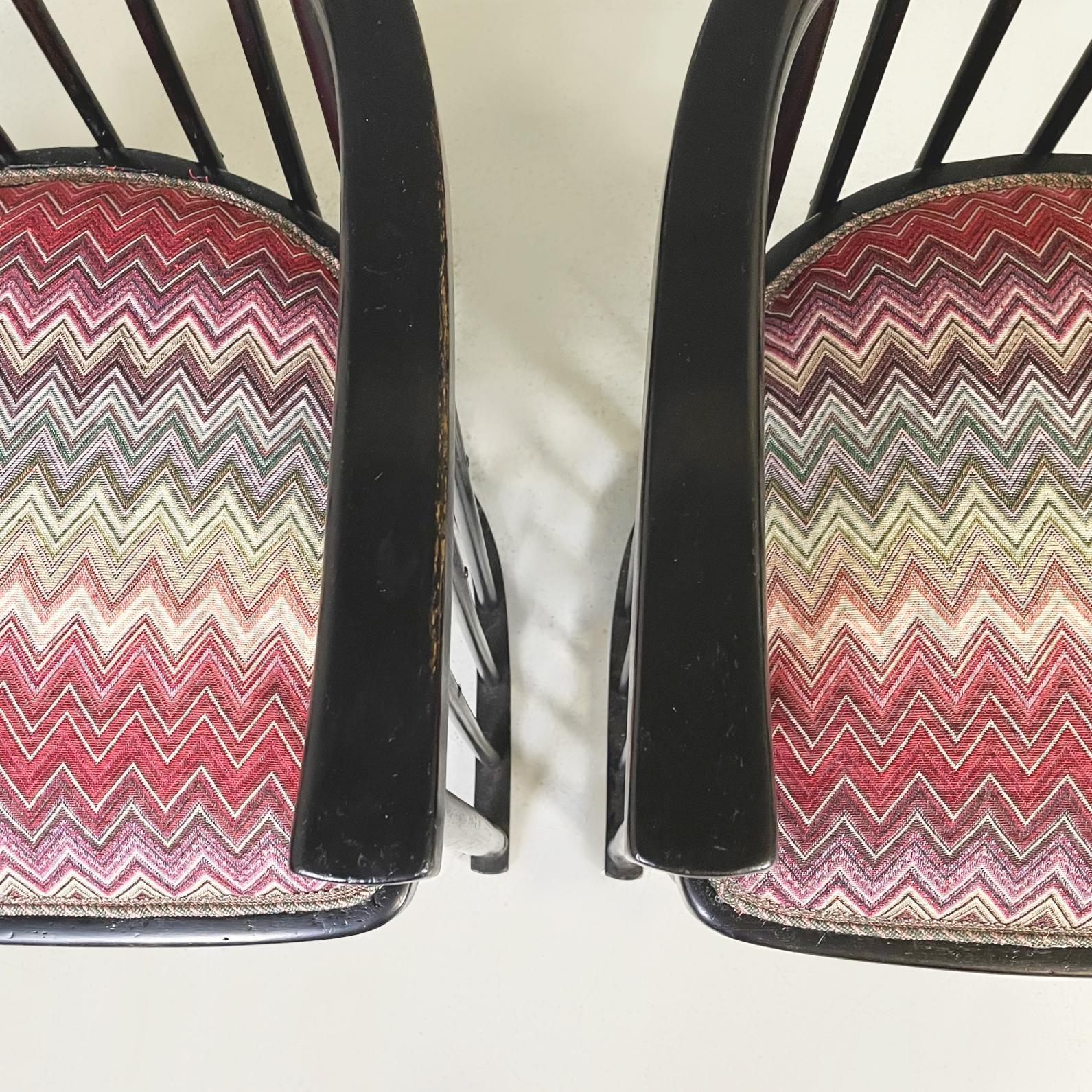 Tessuto Austrian midcentury Missoni fabric black wood Tub chairs by Joseph Hoffmann 1950