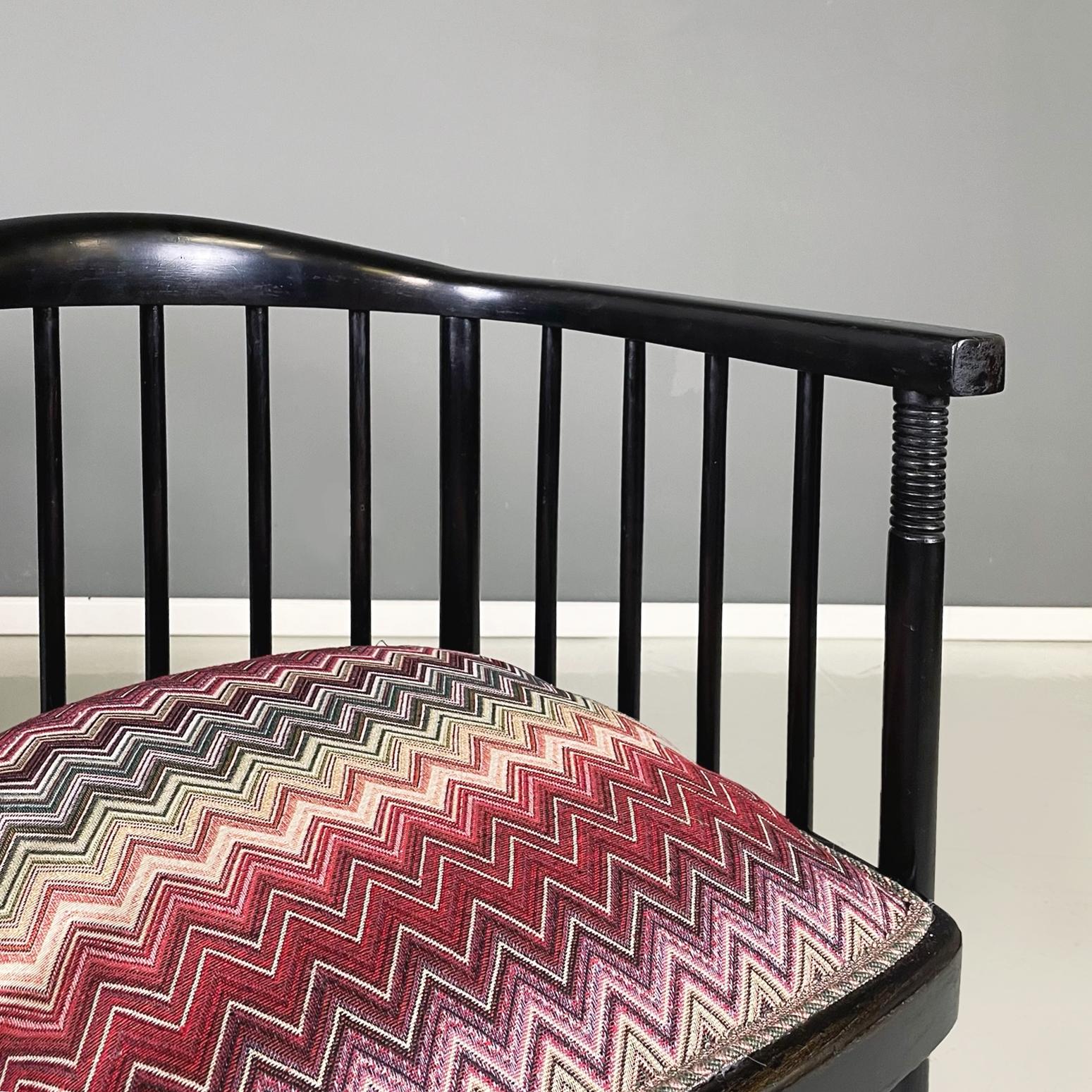 Austrian midcentury Missoni fabric black wood Tub chairs by Joseph Hoffmann 1950 1