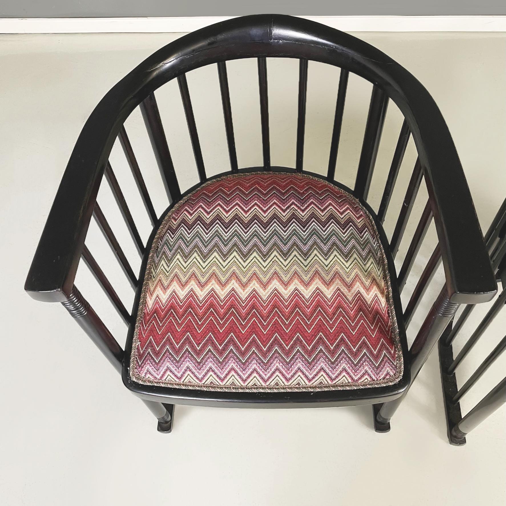 Austrian midcentury Missoni fabric black wood Tub chairs by Joseph Hoffmann 1950 2