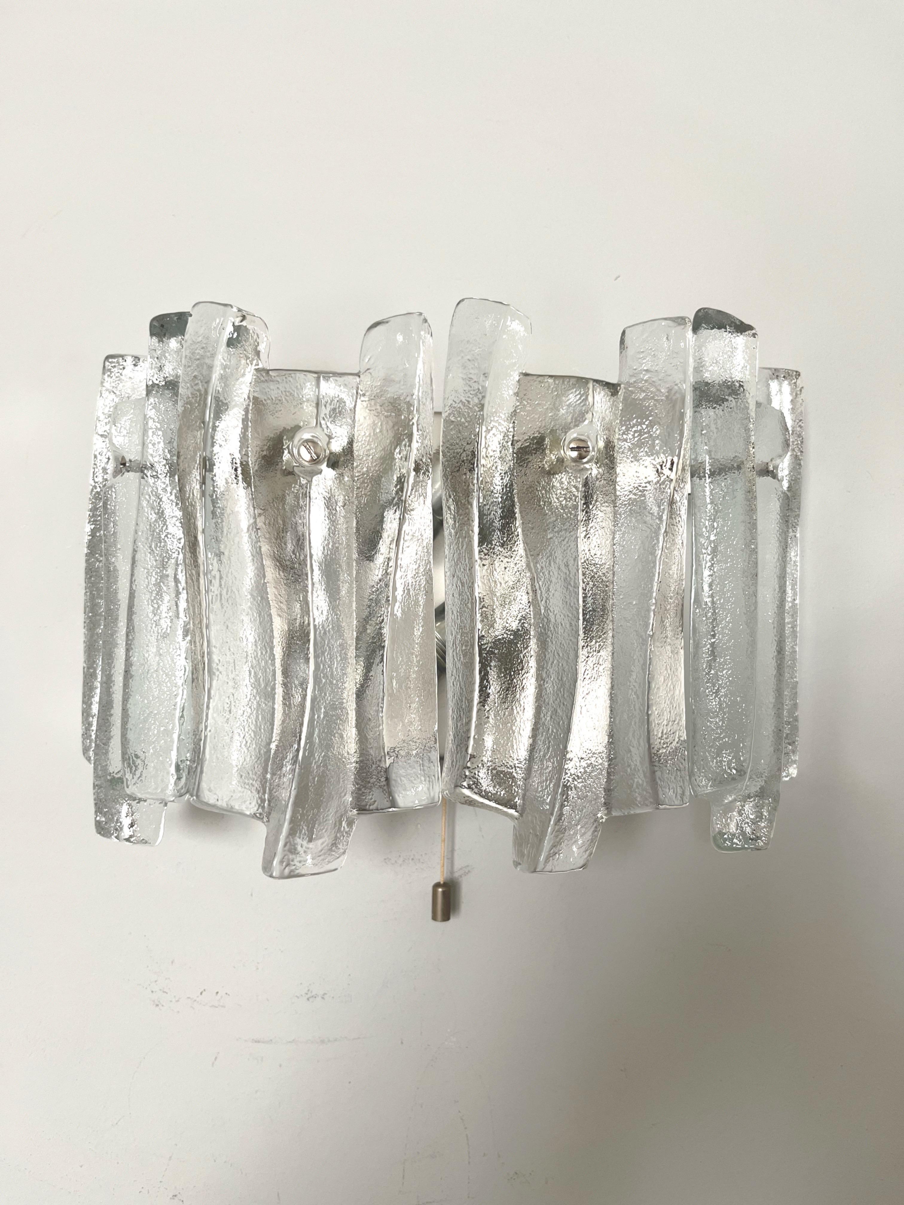 Metal Austrian Midcentury Pair of Ice-Glass 