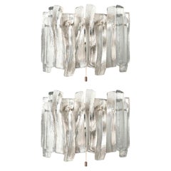 Austrian Midcentury Pair of Ice-Glass "Fuente" Wall Sconces by Kalmar, 1970s