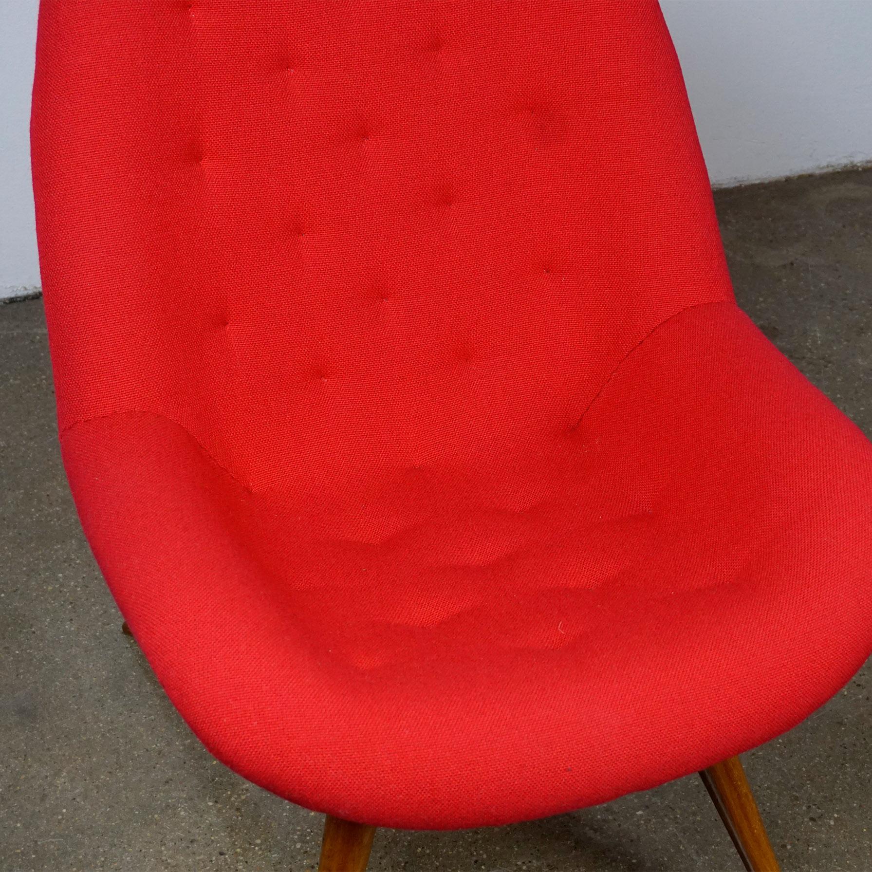 Austrian Midcentury Red Bucket Lounge or Cocktail Chair with Walnut Legs 1