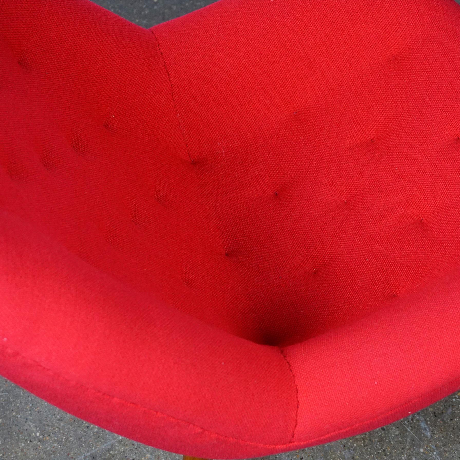 Austrian Midcentury Red Bucket Lounge or Cocktail Chair with Walnut Legs 5