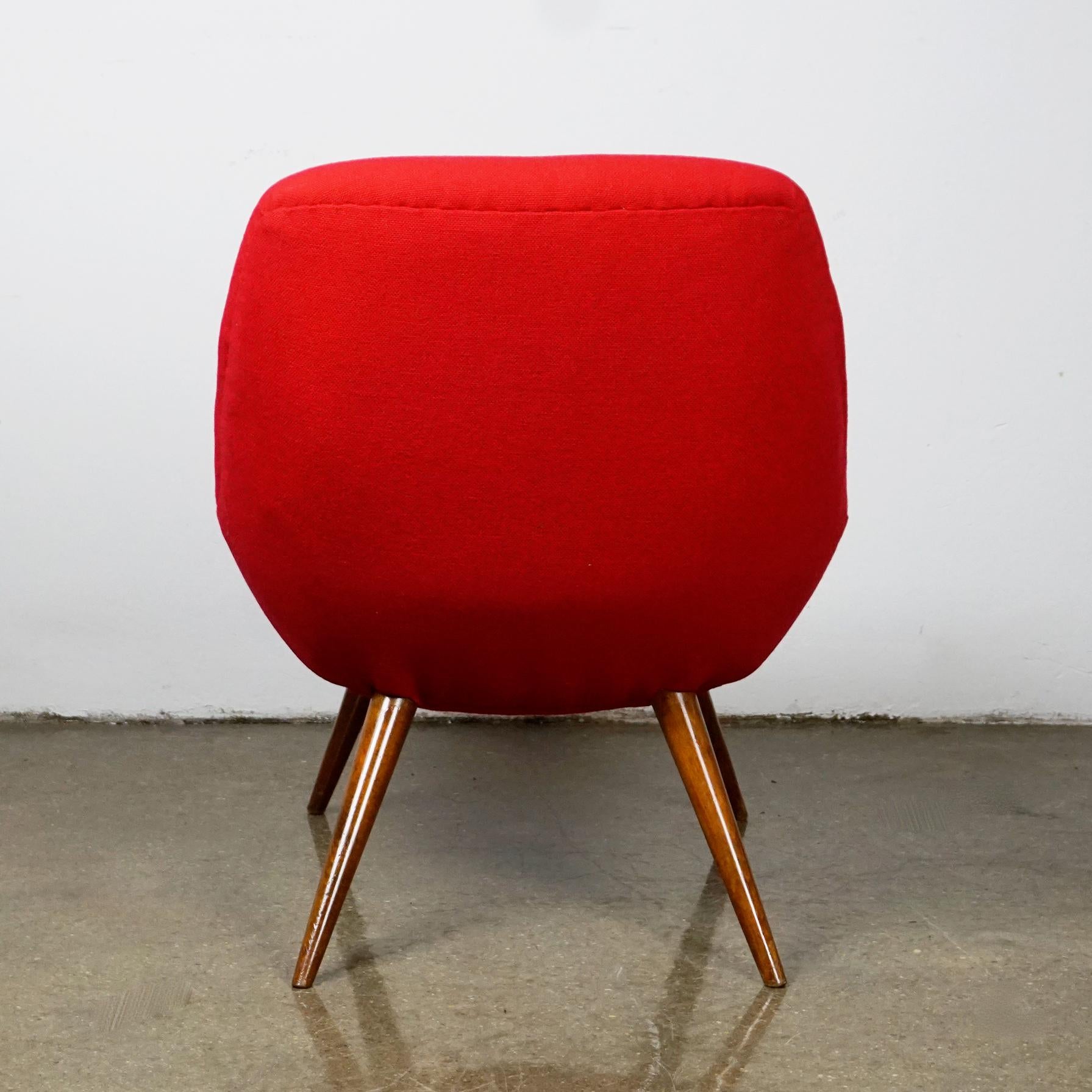 Mid-Century Modern Austrian Midcentury Red Bucket Lounge or Cocktail Chair with Walnut Legs