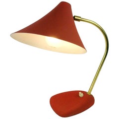 Austrian Midcentury Red Lacquered Brass Table Lamp in the Style of J. T. Kalmar