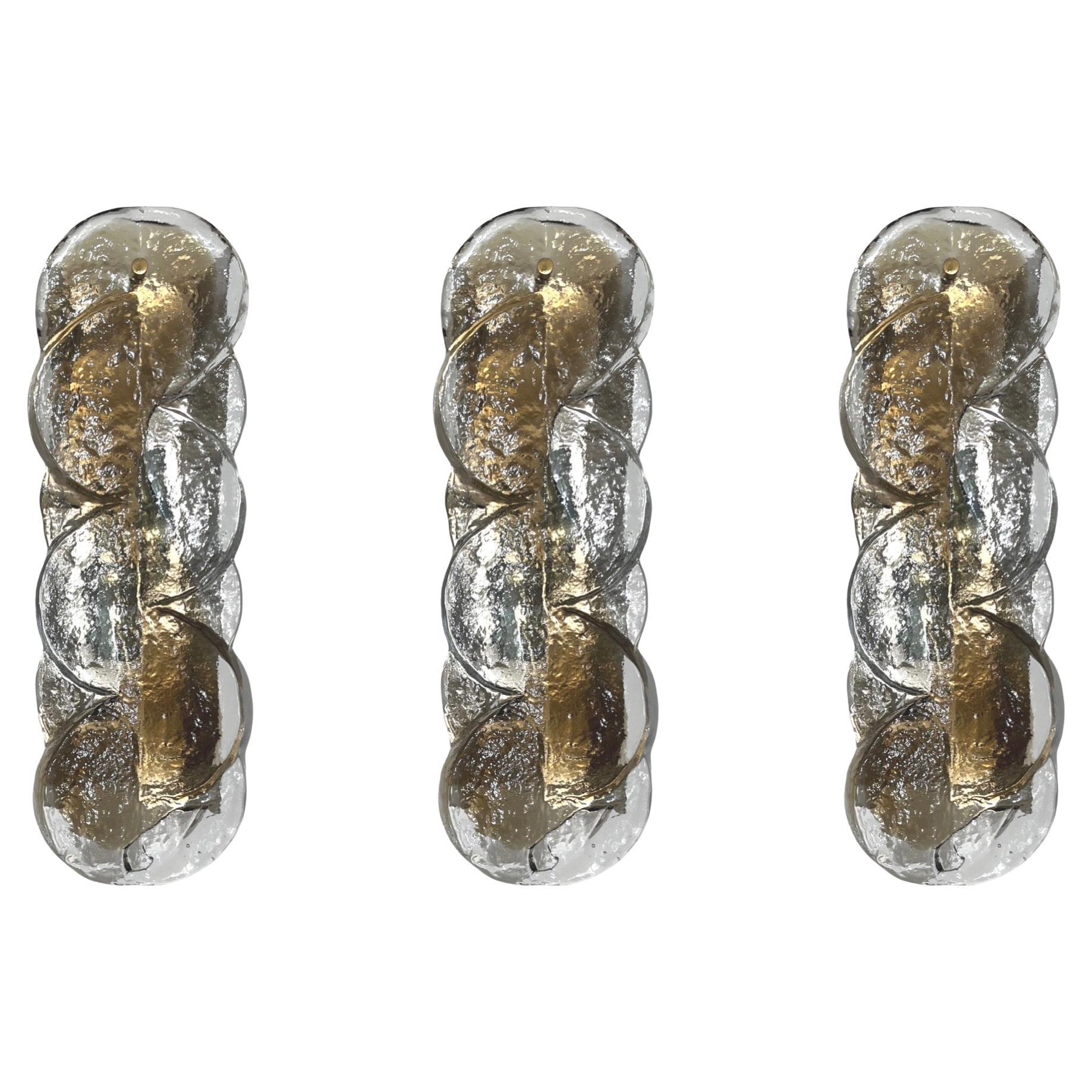 Austrian Midcentury Set of Three Murano "Citrus" Wall Sconces by Kalmar, 1970s For Sale
