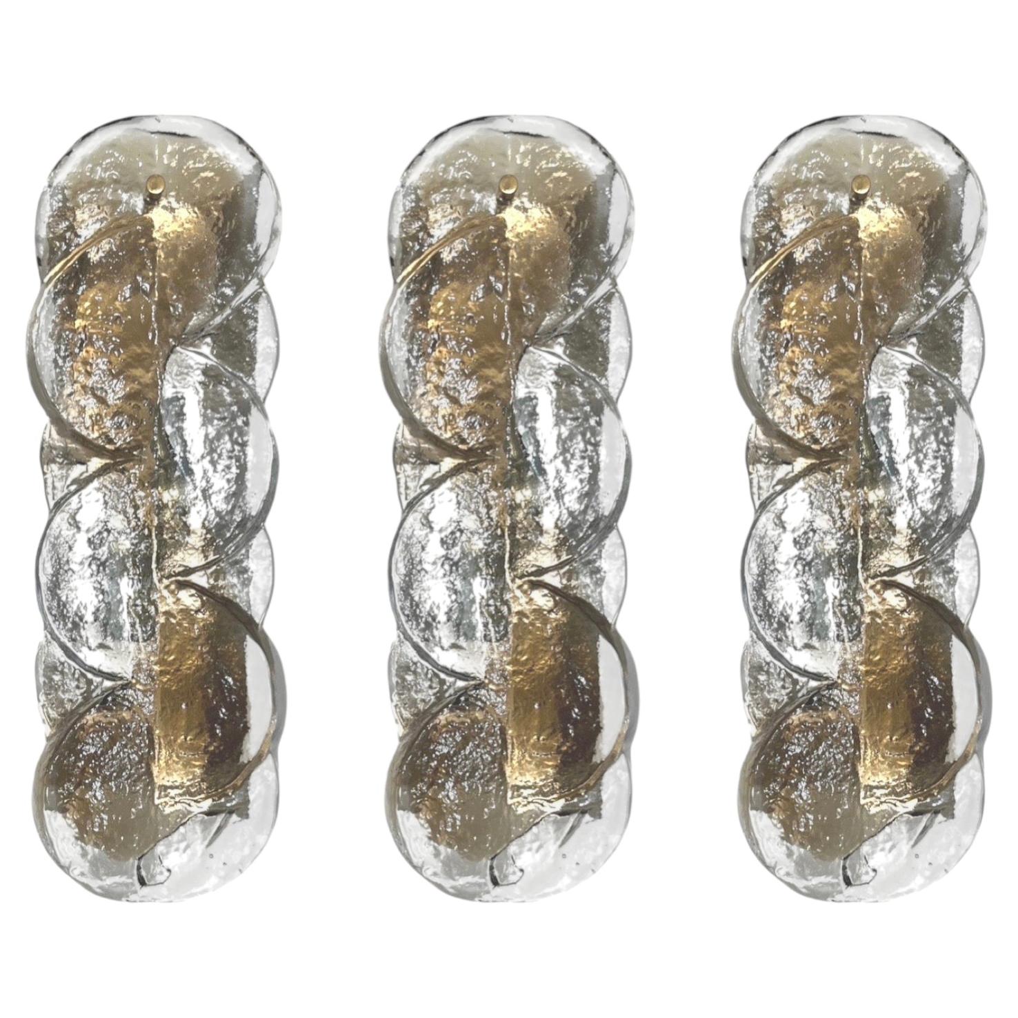 Austrian Midcentury Set of Three Murano "Citrus" Wall Sconces by Kalmar, 1970s For Sale