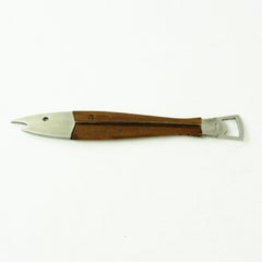 Austrian Midcentury Steel and Leather Fish Bottle Opener by Carl Auböck