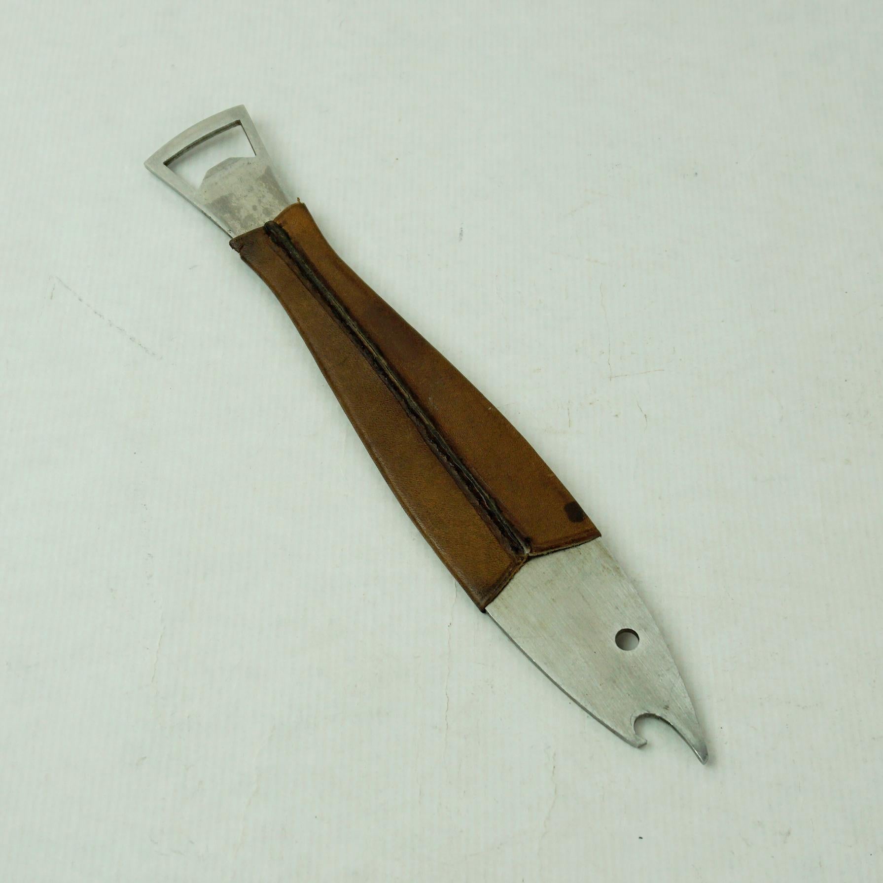 Mid-Century Modern Austrian Midcentury Steel and Leather Fish Bottle Opener by Carl Auböck For Sale