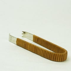 Austrian Mid-Century Steel and Wicker Ice Cube Tongs Pincer by Carl Auböck
