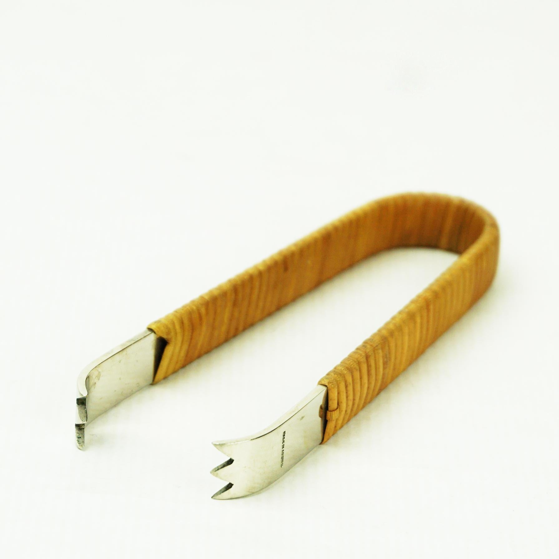 Mid-20th Century Austrian Mid-Century Steel and Wicker Ice Cube Tongs Pincer by Carl Auböck