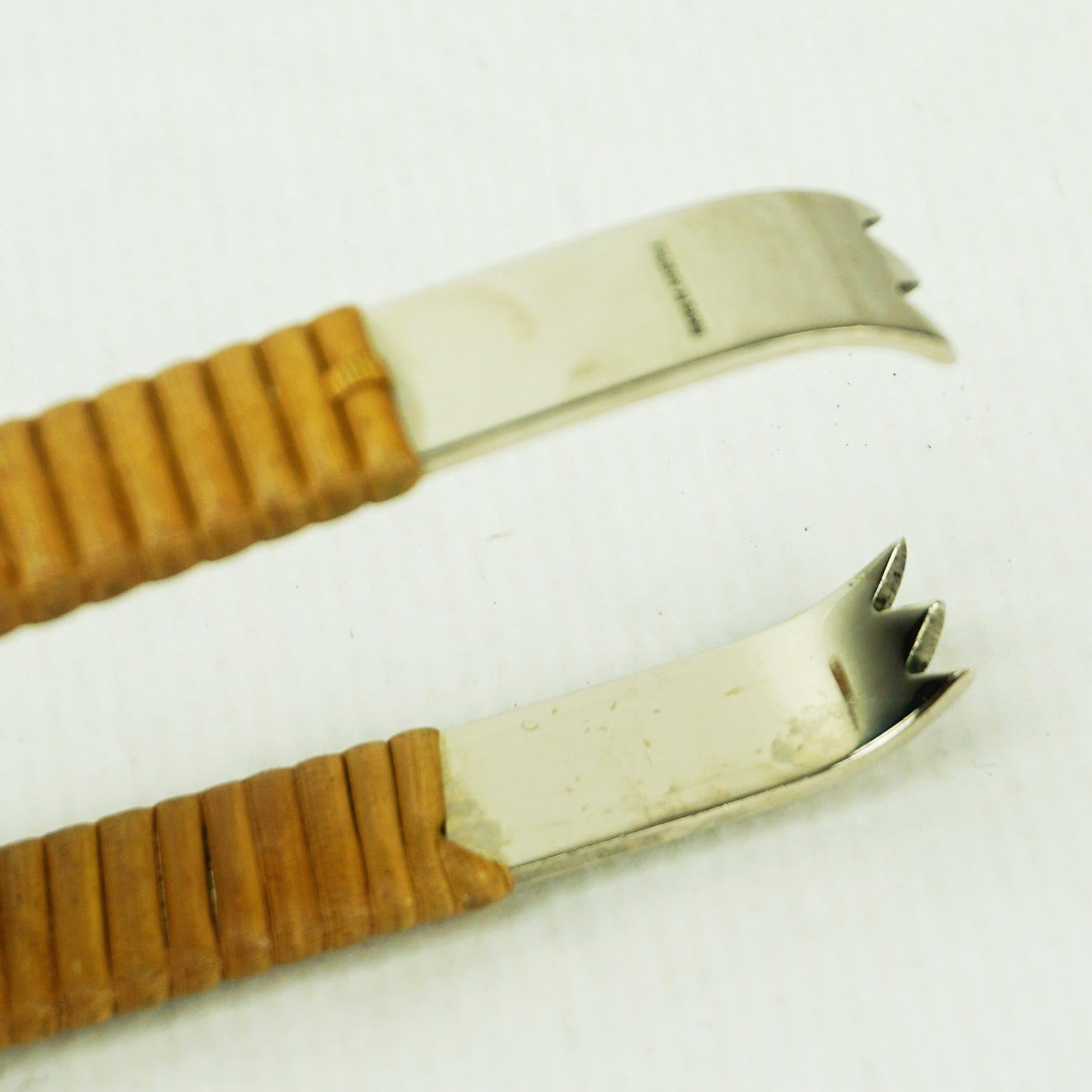 Austrian Mid-Century Steel and Wicker Ice Cube Tongs Pincer by Carl Auböck 2