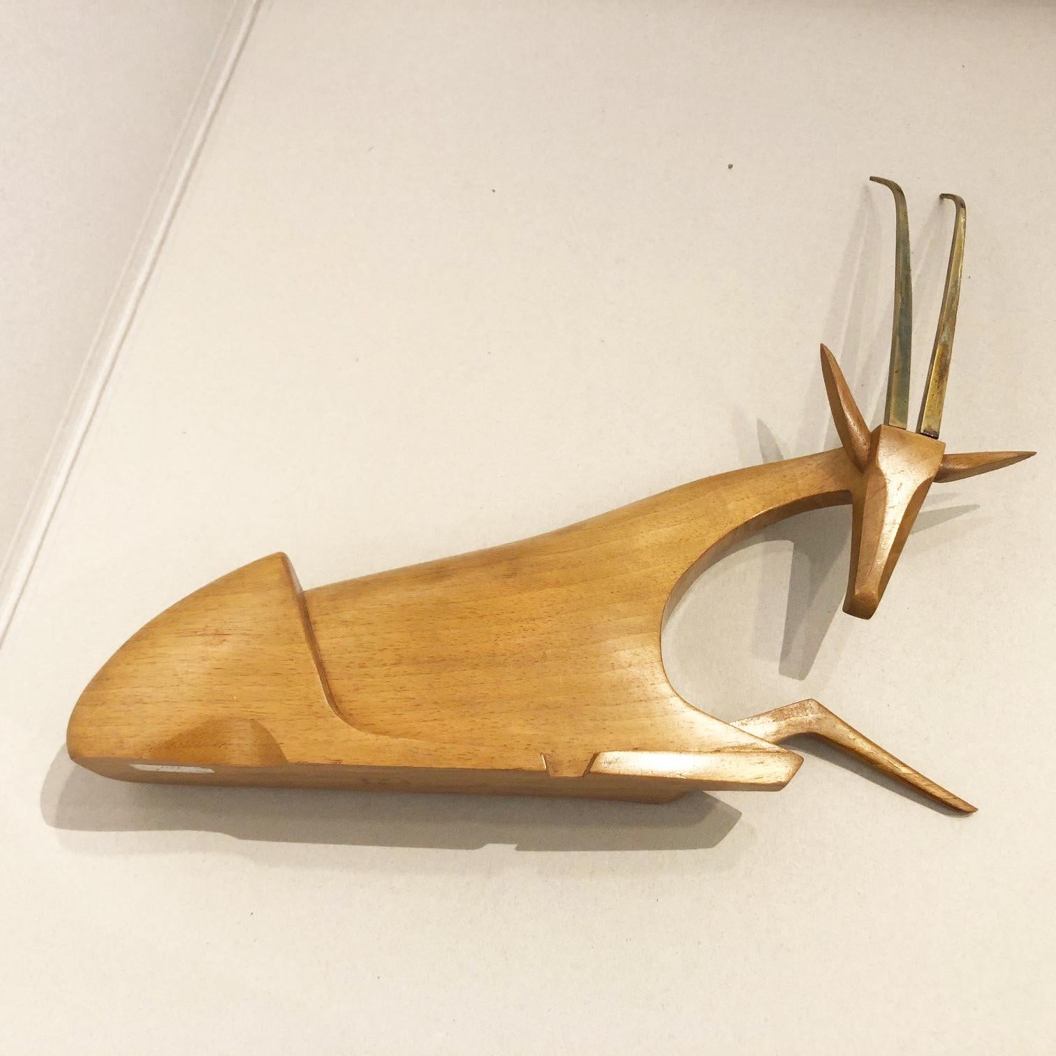 Mid-Century Modern Austrian Midcentury Walnut and Brass Antilope Sculpture by Hagenauer Vienna