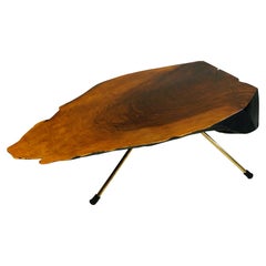 Austrian Midcentury Walnut and Brass Tree Trunk Table by Carl Auböck