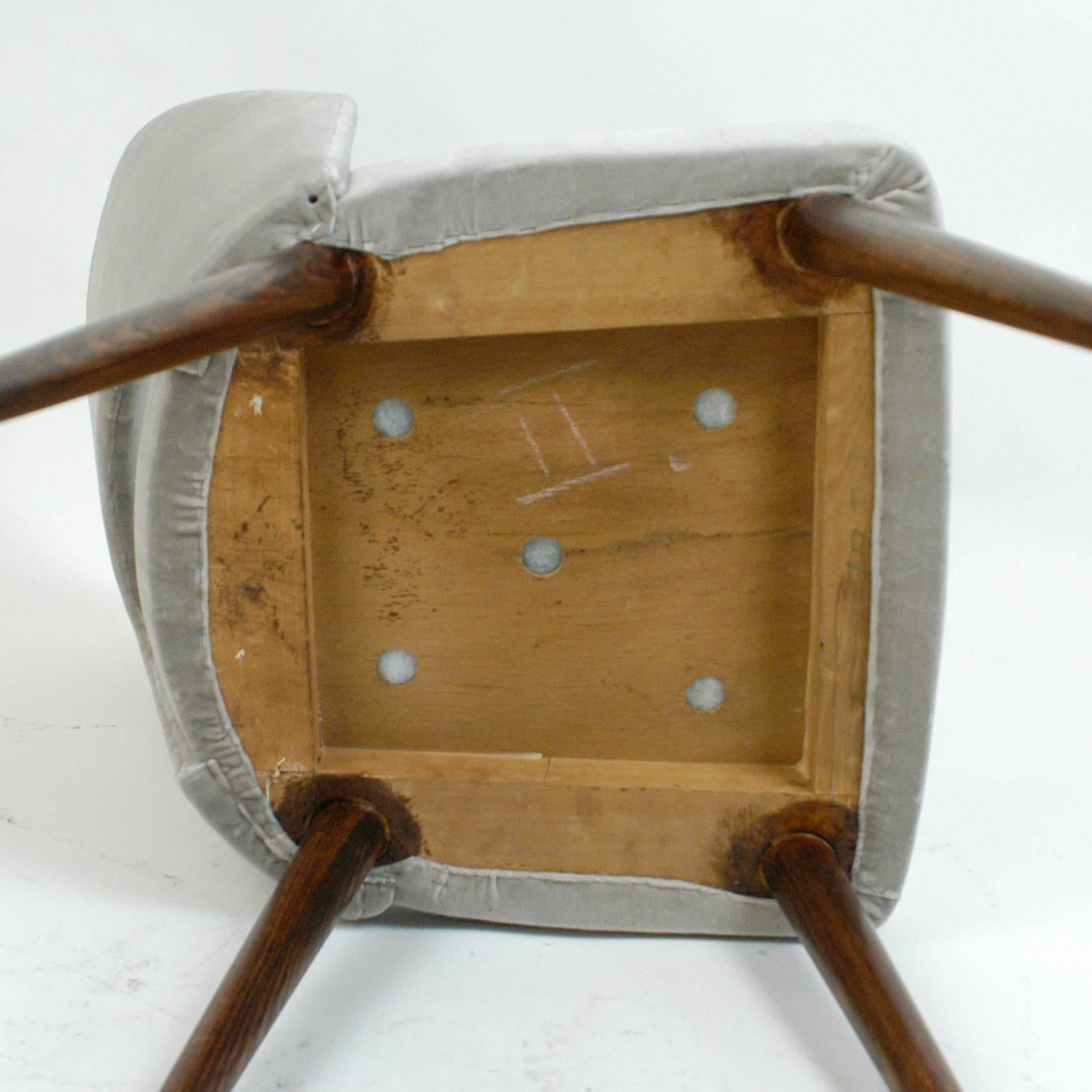 Austrian Midcentury Walnut and Grey Velvet Chair in the Style of Oswald Haerdtl 1