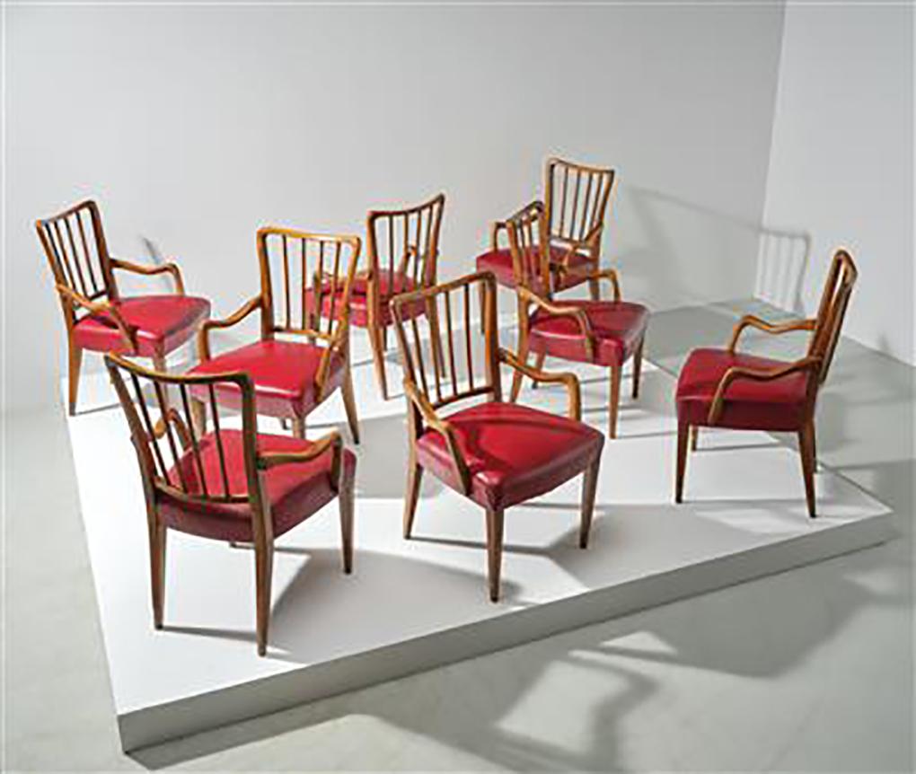 Österreichische Esszimmerstühle aus Nussbaum und rotem Leder aus der Mitte des Jahrhunderts von Oswald Haerdtl im Angebot 8