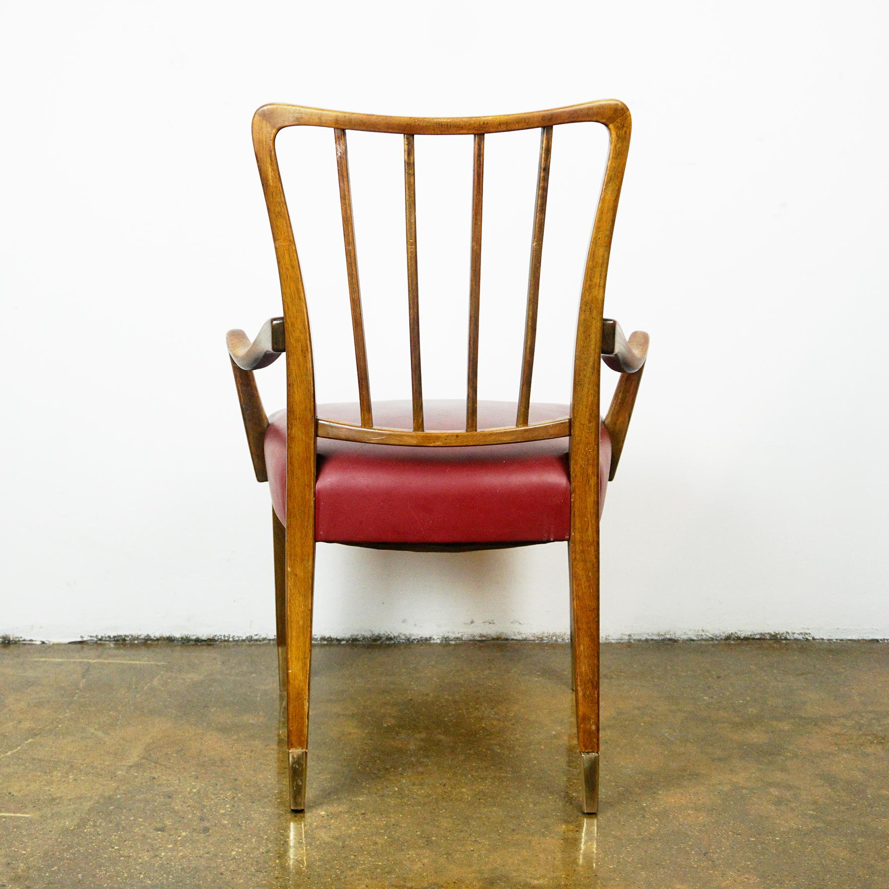 Mid-20th Century Austrian Midcentury Walnut and red Leather Dining Armchairs by Oswald Haerdtl For Sale