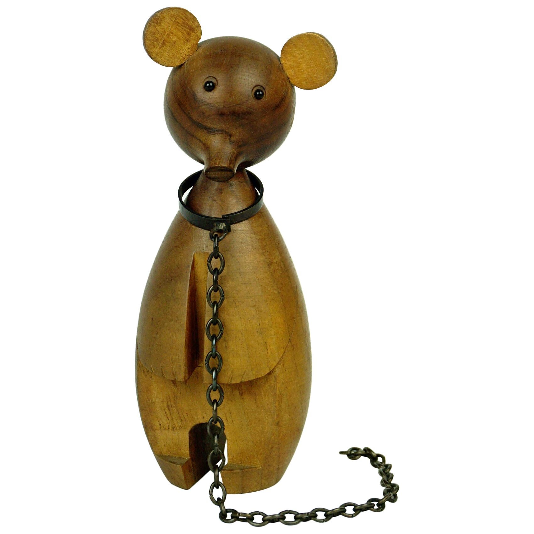 Austrian Midcentury Walnut Bear on a Chain by Werkstätte Hagenauer