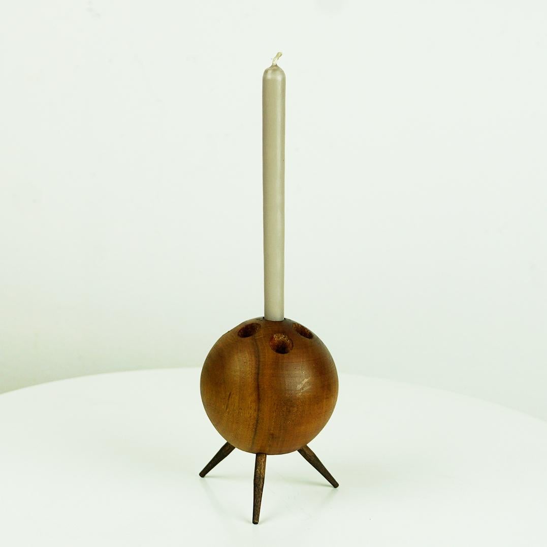 Austrian Midcentury Walnut Candleholder by Carl Auböck For Sale 6