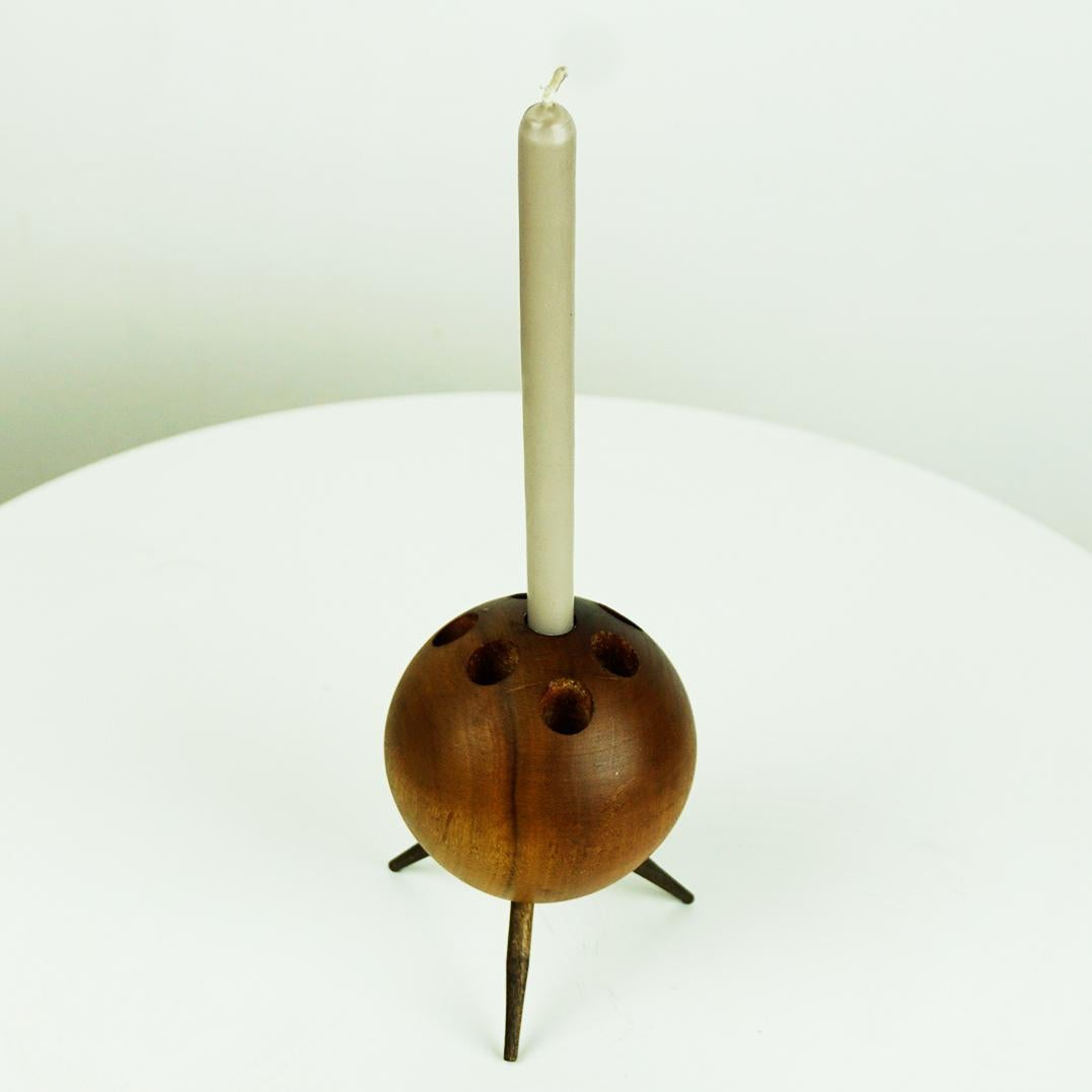 Austrian Midcentury Walnut Candleholder by Carl Auböck For Sale 7