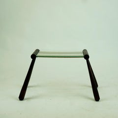 Austrian Midcentury Wooden Side Table with Cord and Glass Top by Max Kment