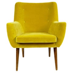 Austrian Midcentury Yellow Velvet Armchair attr. to Fellerer and Woerle