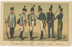 Litografia sulle uniformi militari austriache - Genio, Landwehr e Stato Maggiore, 1890 ca.