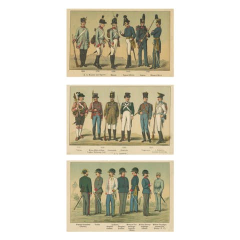Austrian Military Uniforms Lithograph – Engineers, Landwehr & Staff, c.1890
