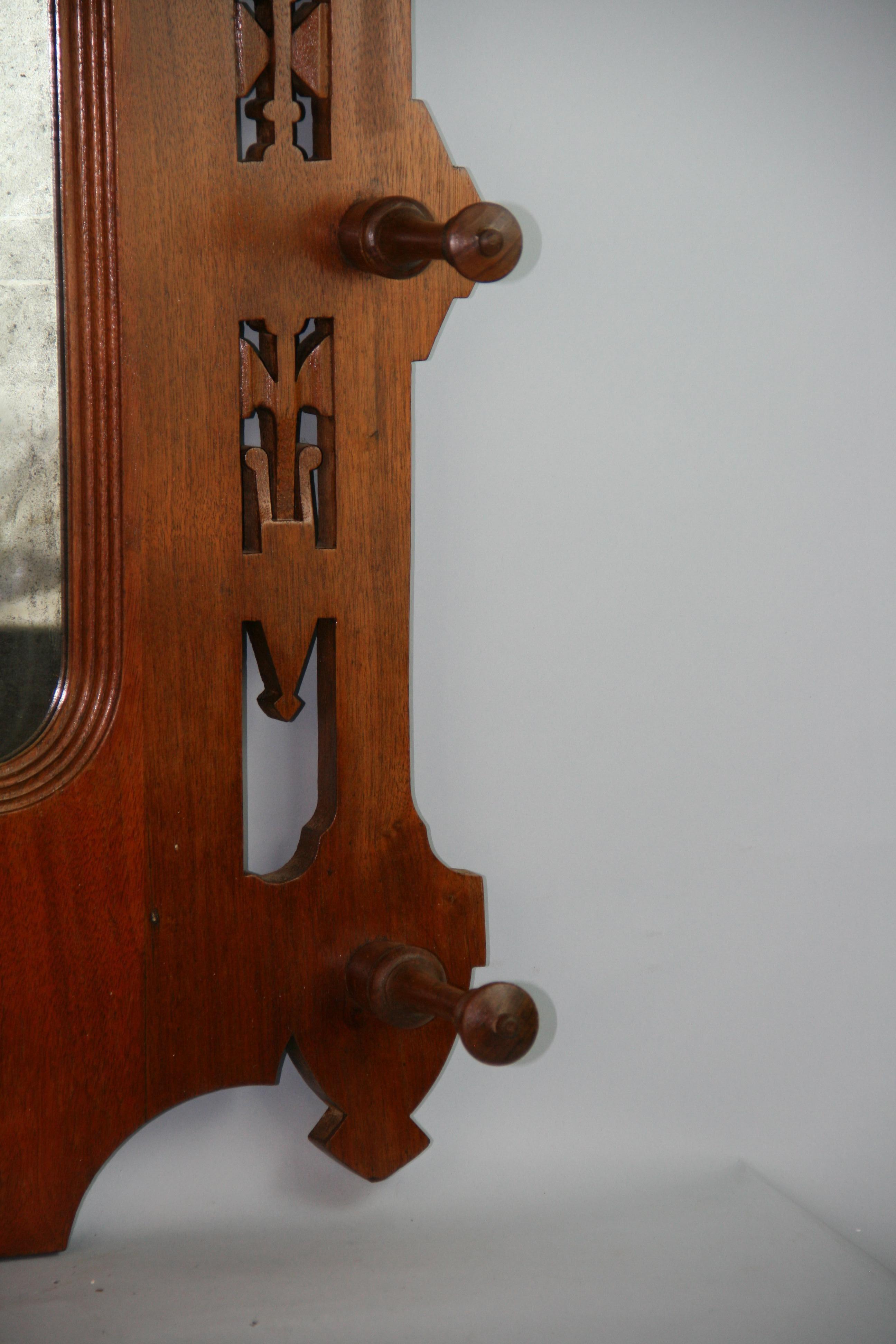 Austrian Mirrored Coat/Hat Rack Carved Walnut 1890's For Sale 5