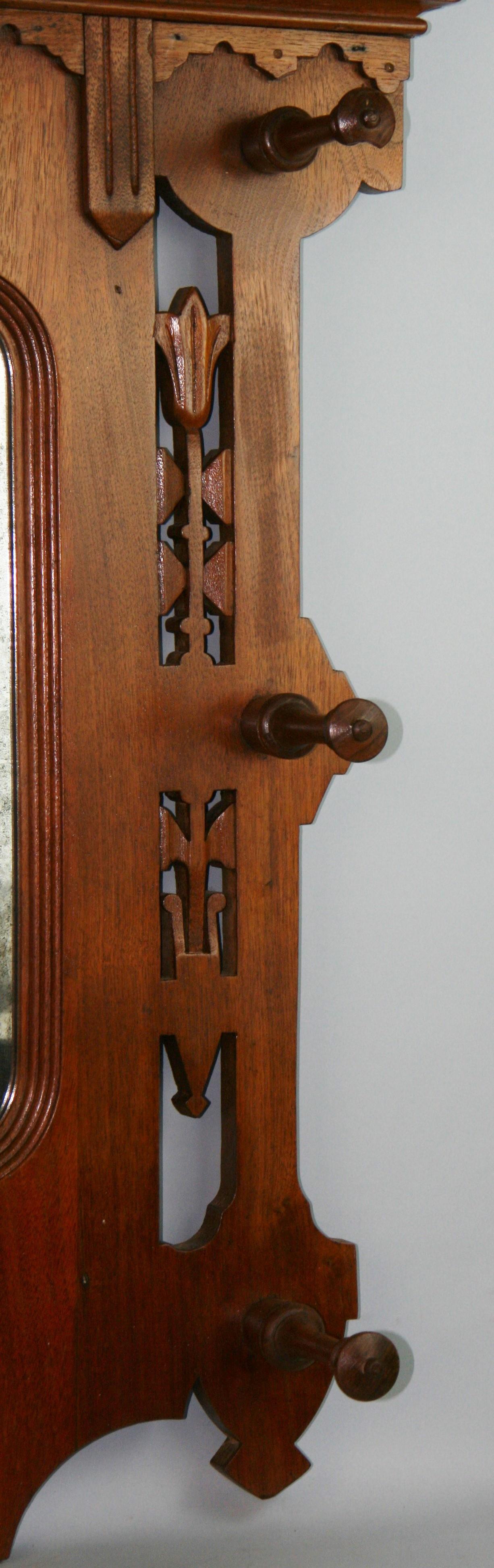 Austrian Mirrored Coat/Hat Rack Carved Walnut 1890's For Sale 6