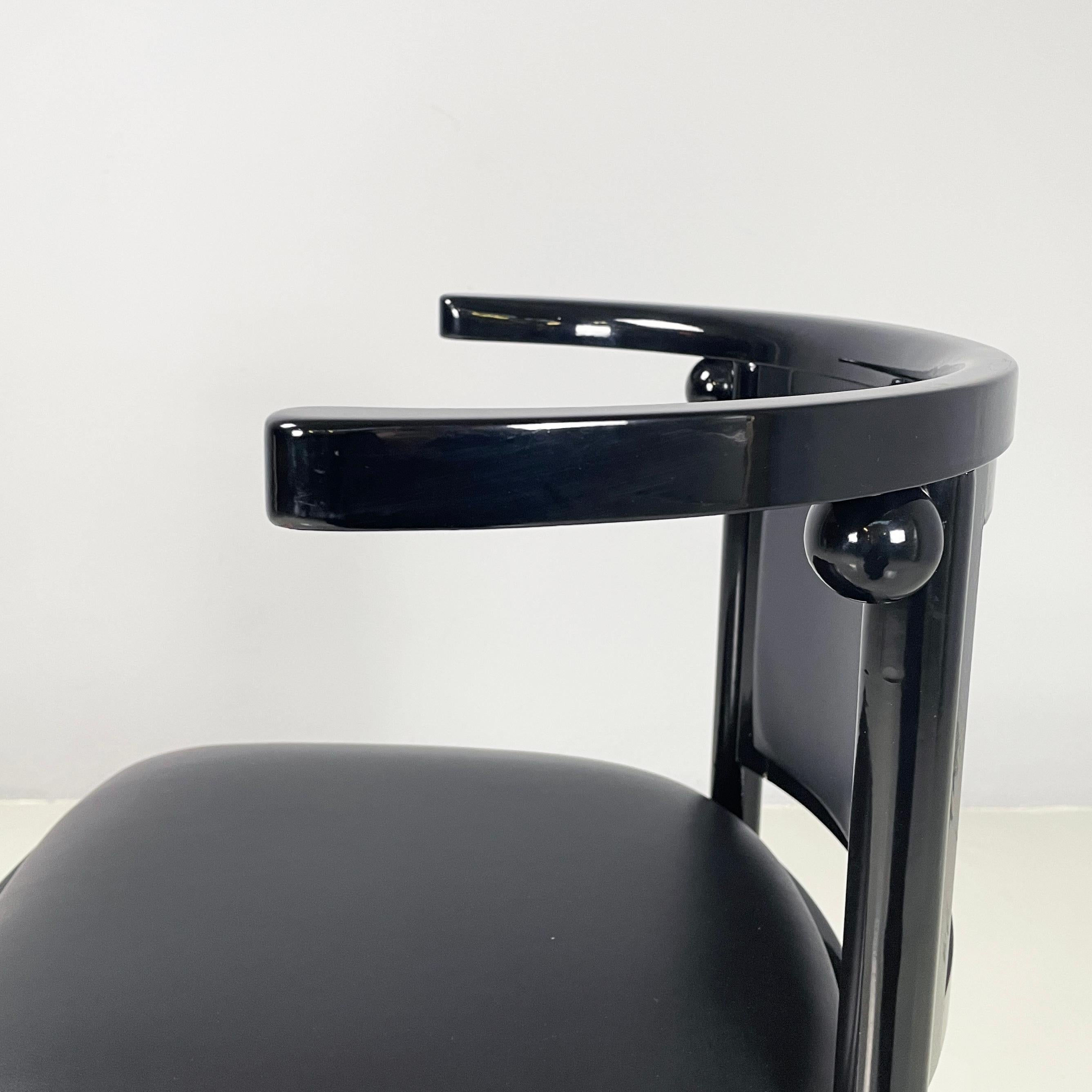 Austrian modern Black wood leather tub chairs by Josef Hoffmann Wittmann, 1980s For Sale 5
