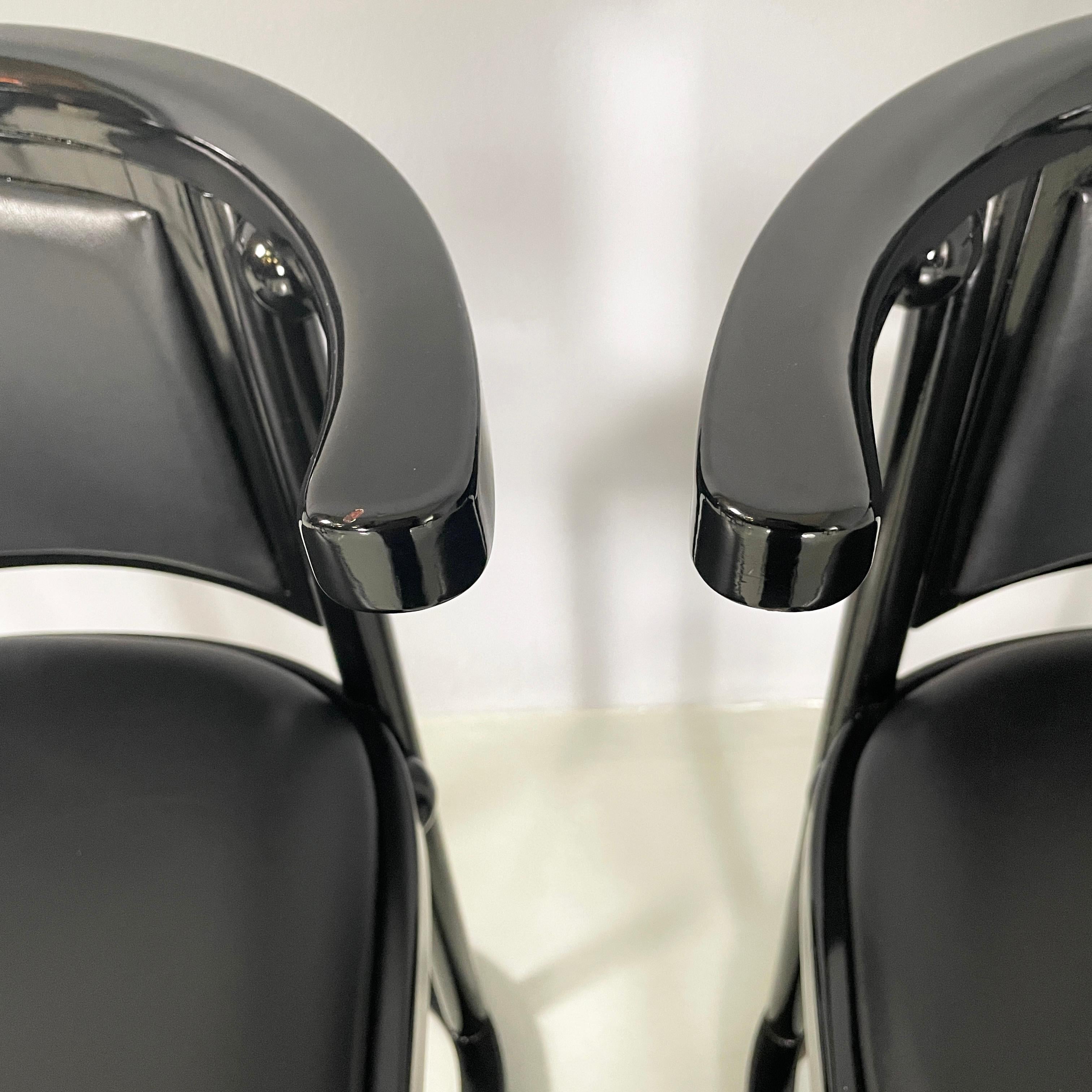 Austrian modern Black wood leather tub chairs by Josef Hoffmann Wittmann, 1980s For Sale 7