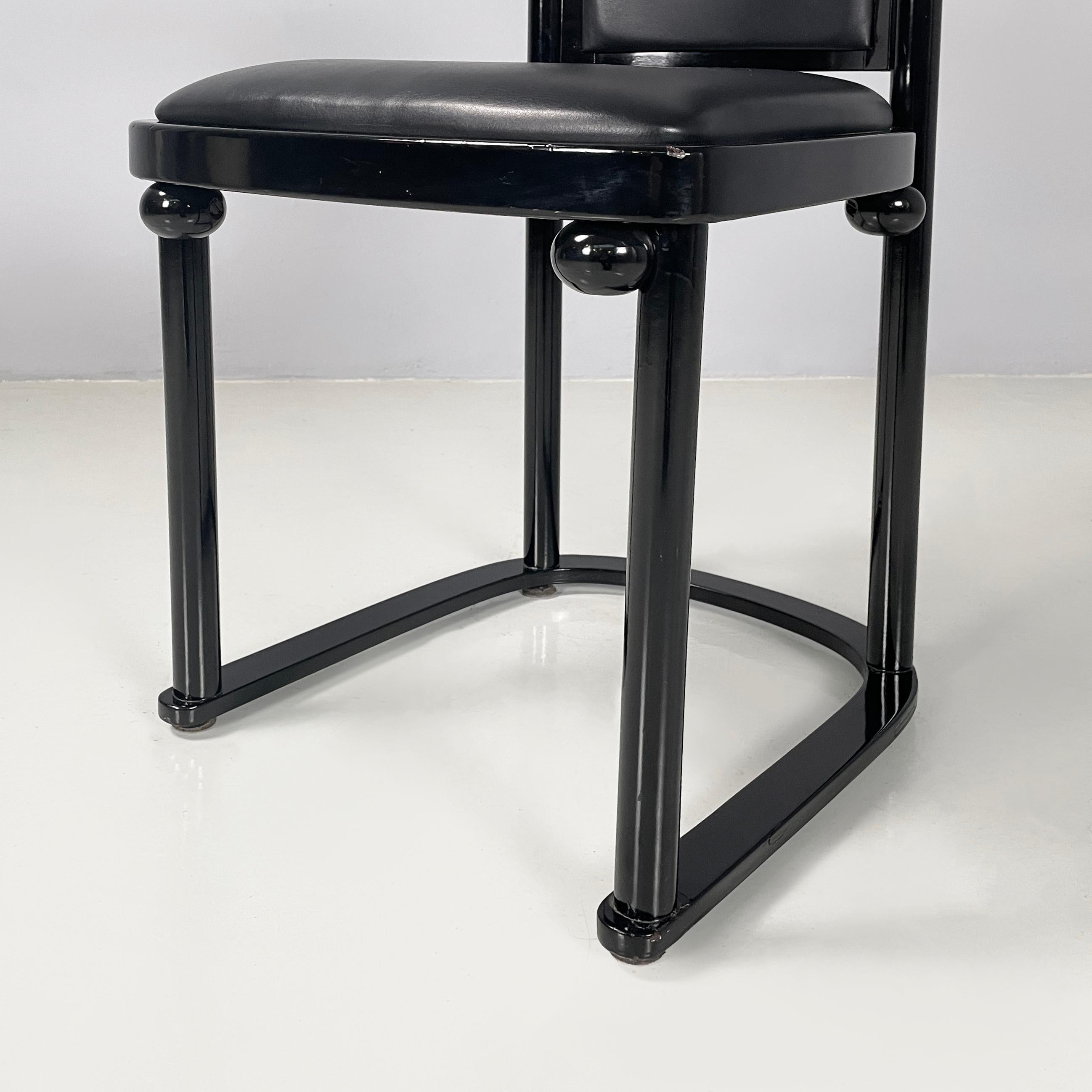 Austrian modern Black wood leather tub chairs by Josef Hoffmann Wittmann, 1980s For Sale 11
