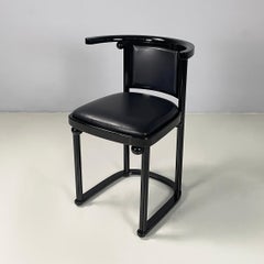 Sedie moderne austriache a vasca in pelle nera di Josef Hoffmann Wittmann, anni '80