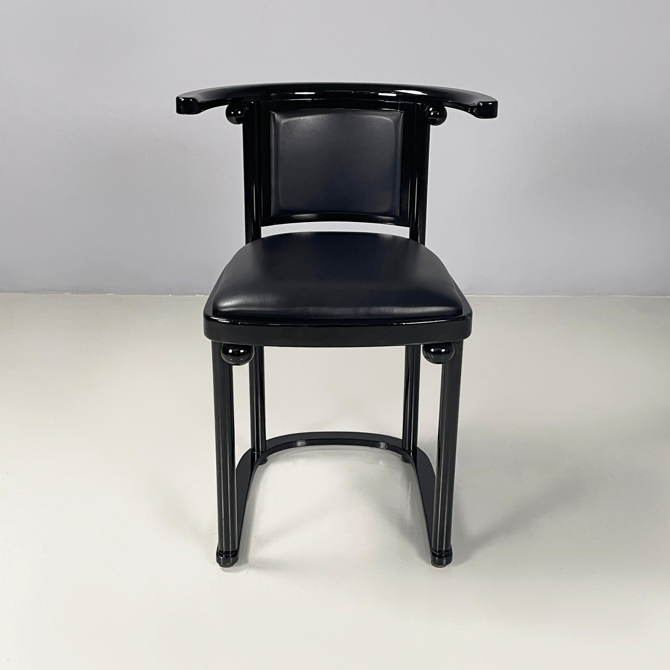 Modern Austrian modern Black wood leather tub chairs by Josef Hoffmann Wittmann, 1980s For Sale