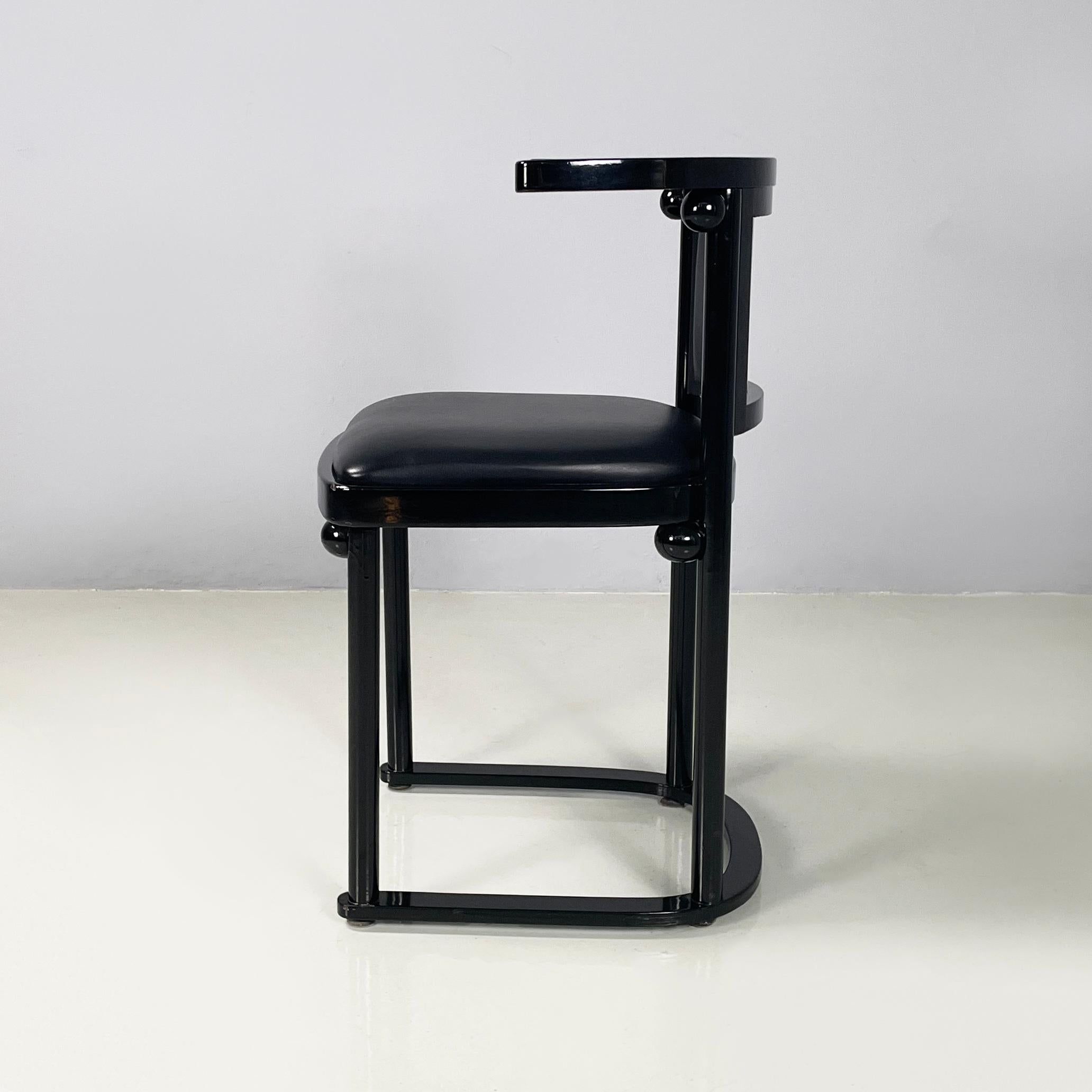 Austrian modern Black wood leather tub chairs by Josef Hoffmann Wittmann, 1980s In Good Condition For Sale In MIlano, IT