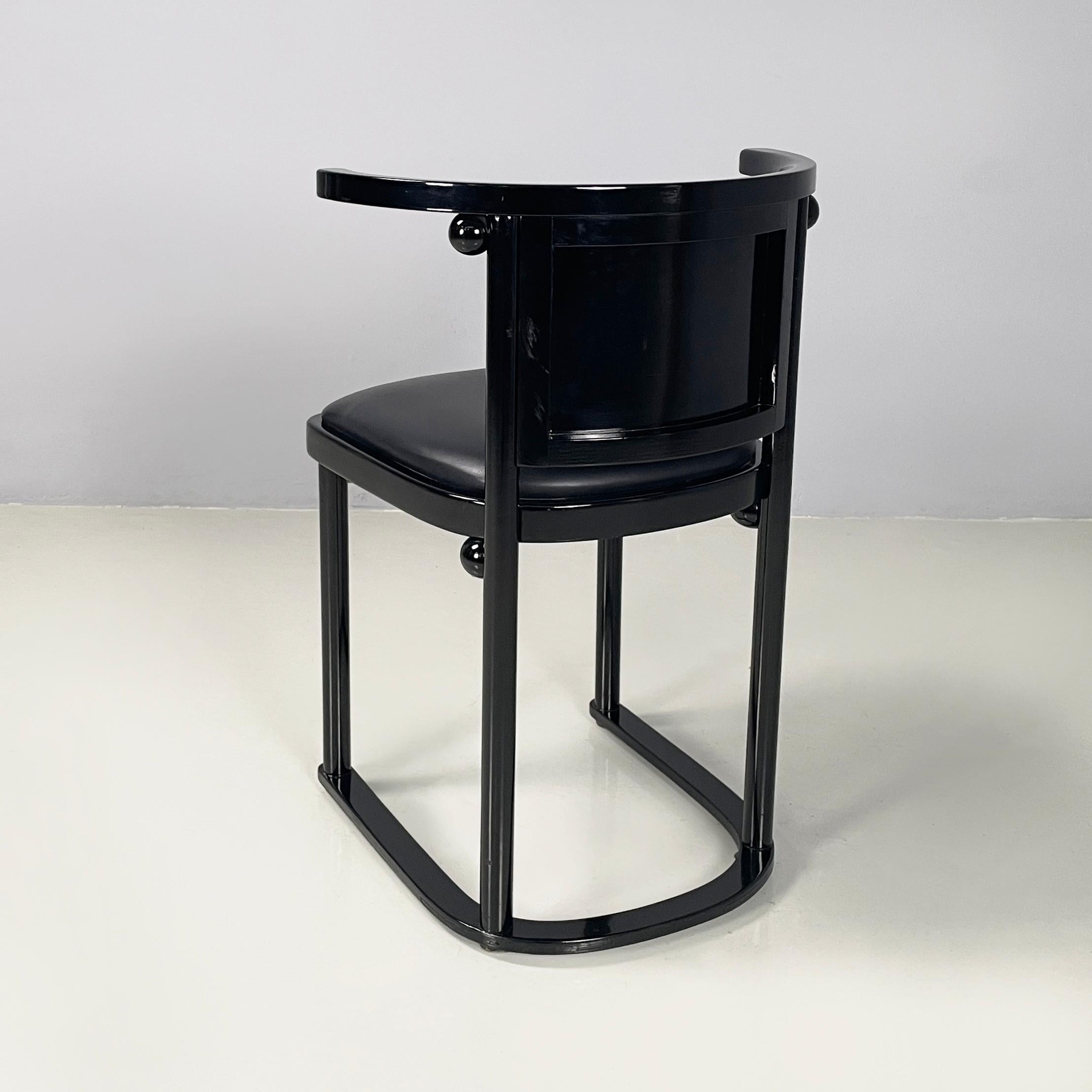 Late 20th Century Austrian modern Black wood leather tub chairs by Josef Hoffmann Wittmann, 1980s For Sale