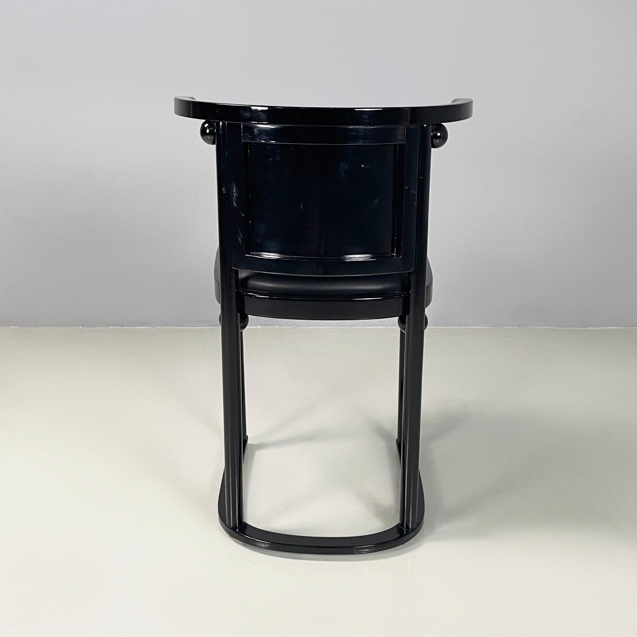 Leather Austrian modern Black wood leather tub chairs by Josef Hoffmann Wittmann, 1980s For Sale