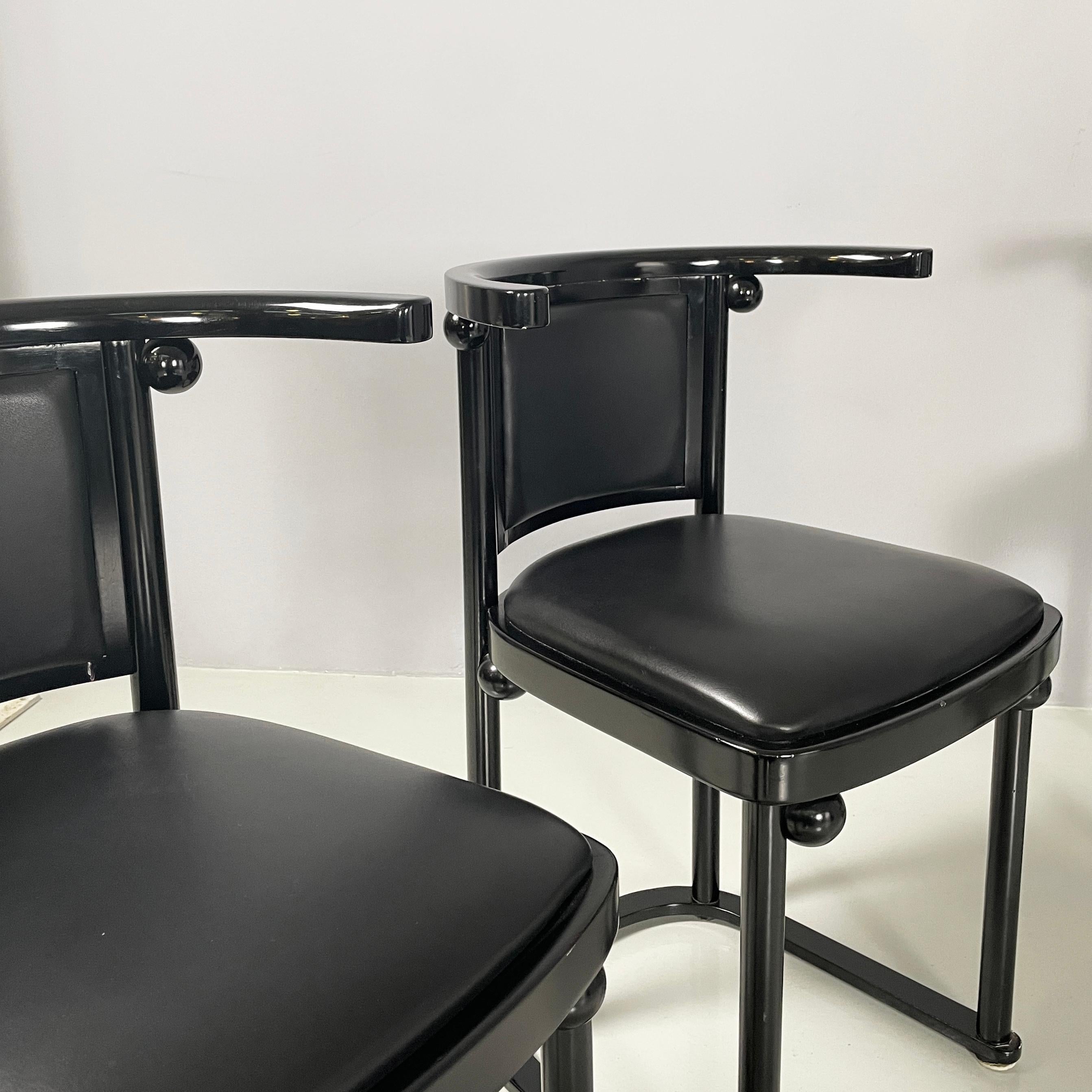 Austrian modern Black wood leather tub chairs by Josef Hoffmann Wittmann, 1980s For Sale 1