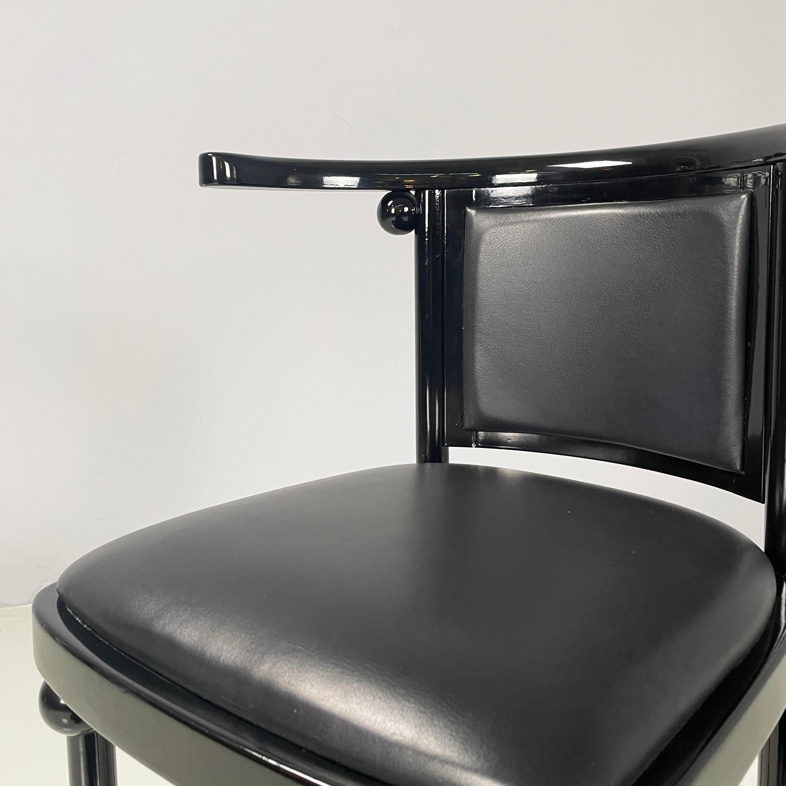 Austrian modern Black wood leather tub chairs by Josef Hoffmann Wittmann, 1980s For Sale 2
