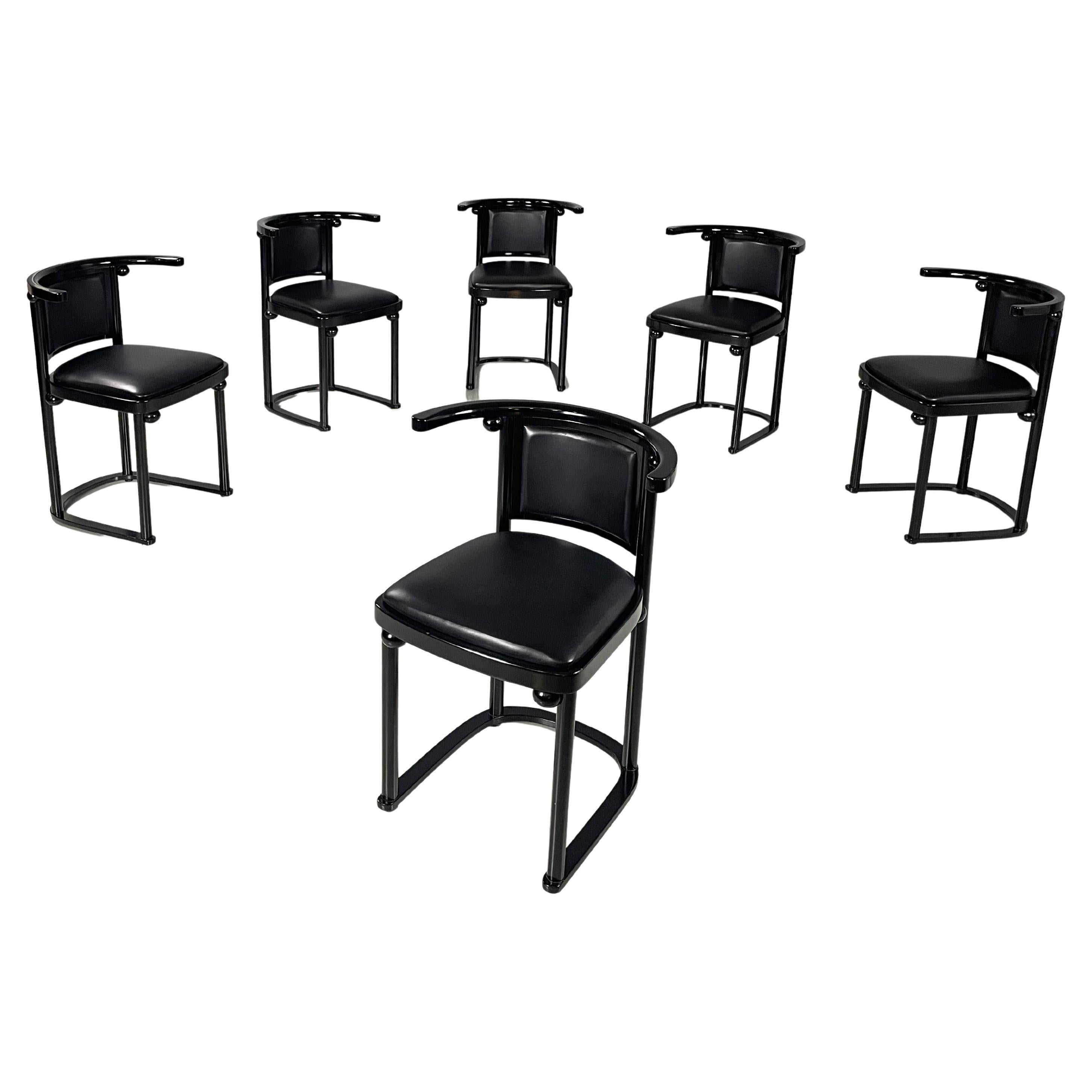 Chaises baignoires modernes autrichiennes en bois noir et cuir de Josef Hoffmann Wittmann, années 1980