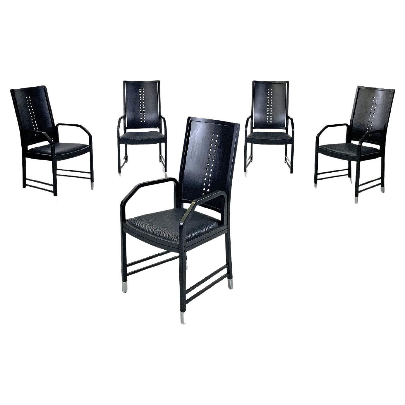 Austrian modern black wooden chairs by Ernst W. Beranek for Thonet, 1990s