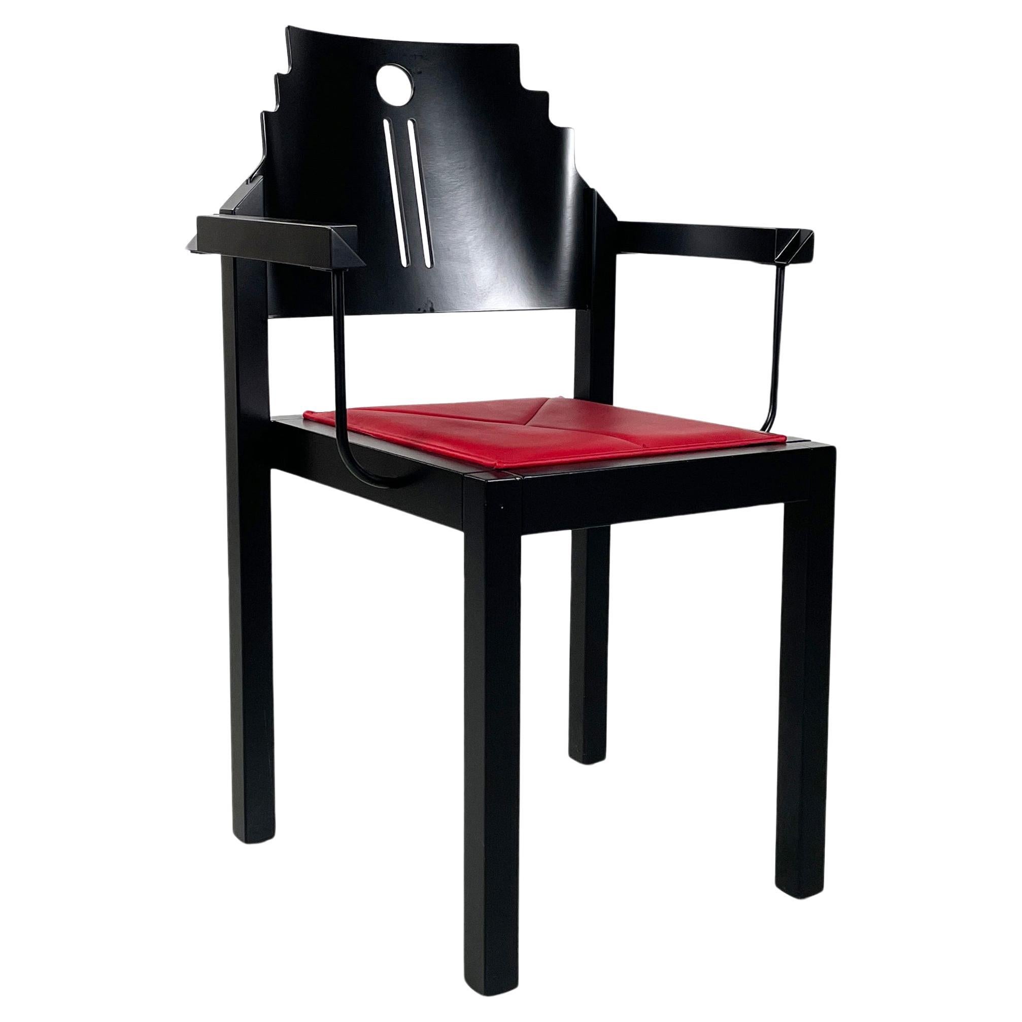 Chaise moderne autrichienne en bois noir et cuir rouge par Thonet, années 1990 en vente