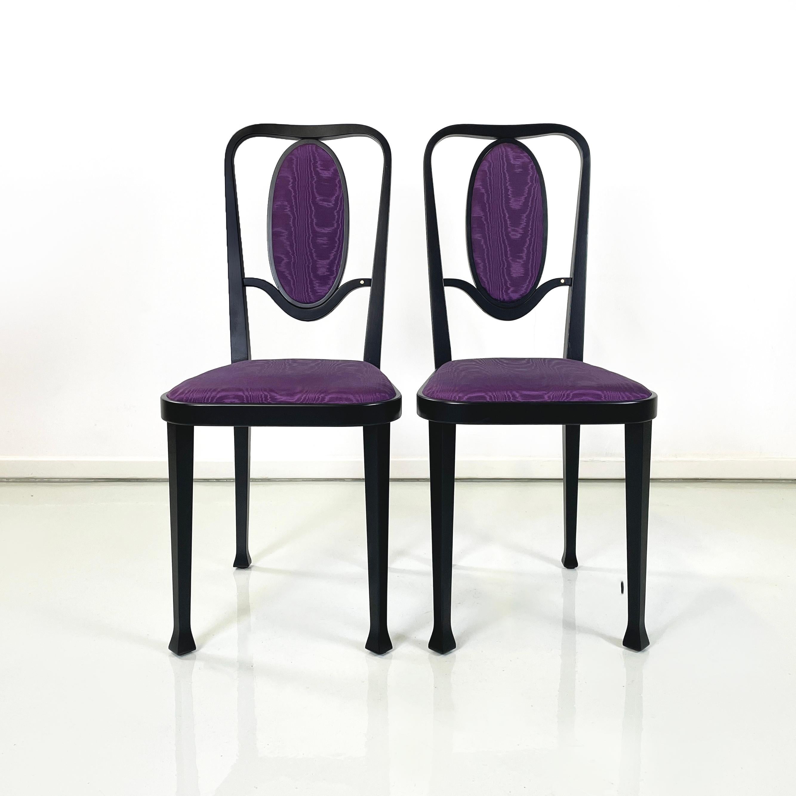 Modern Austrian modern Chairs 414 in black wood purple fabric by Kammerer Thonet, 1990s For Sale