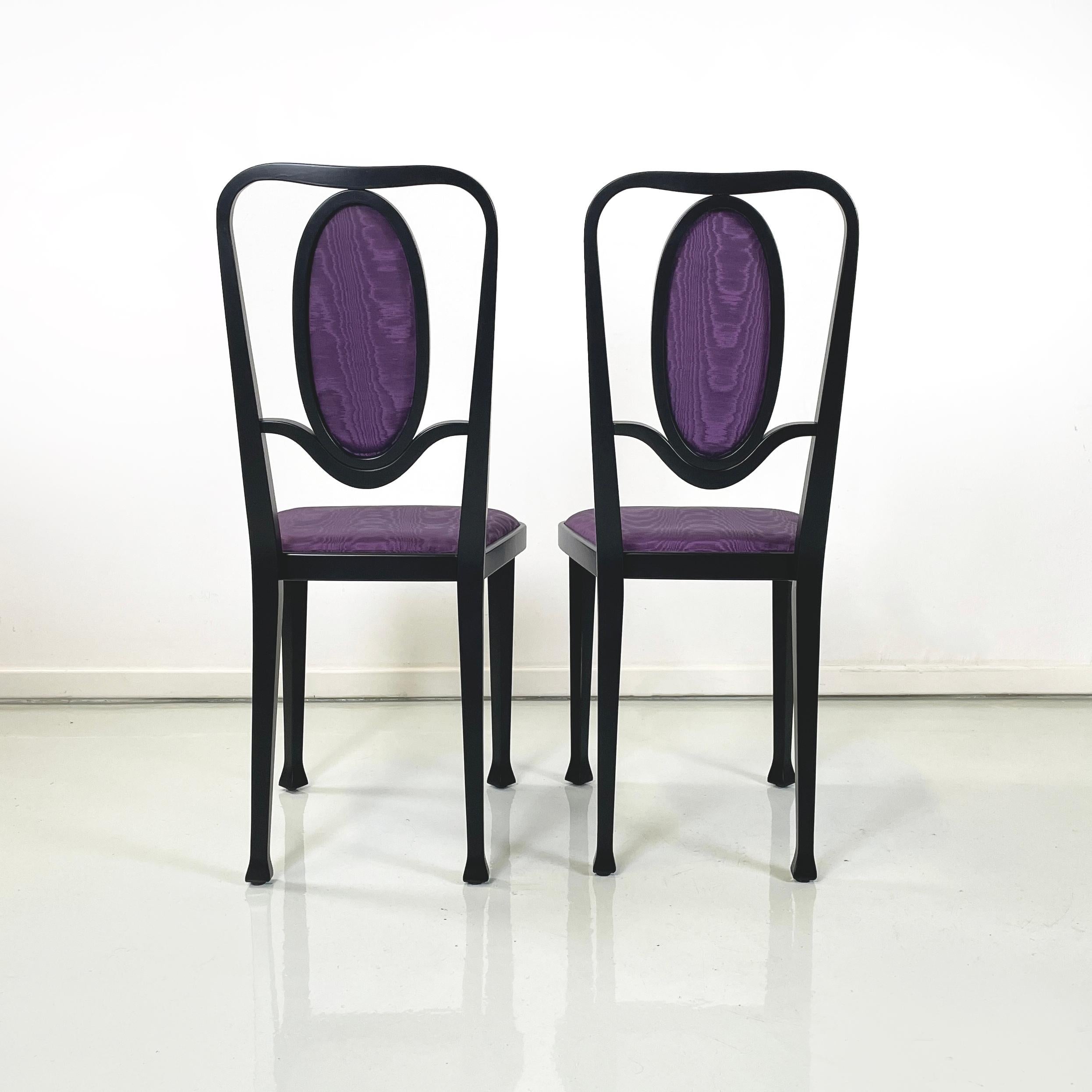 Late 20th Century Austrian modern Chairs 414 in black wood purple fabric by Kammerer Thonet, 1990s For Sale