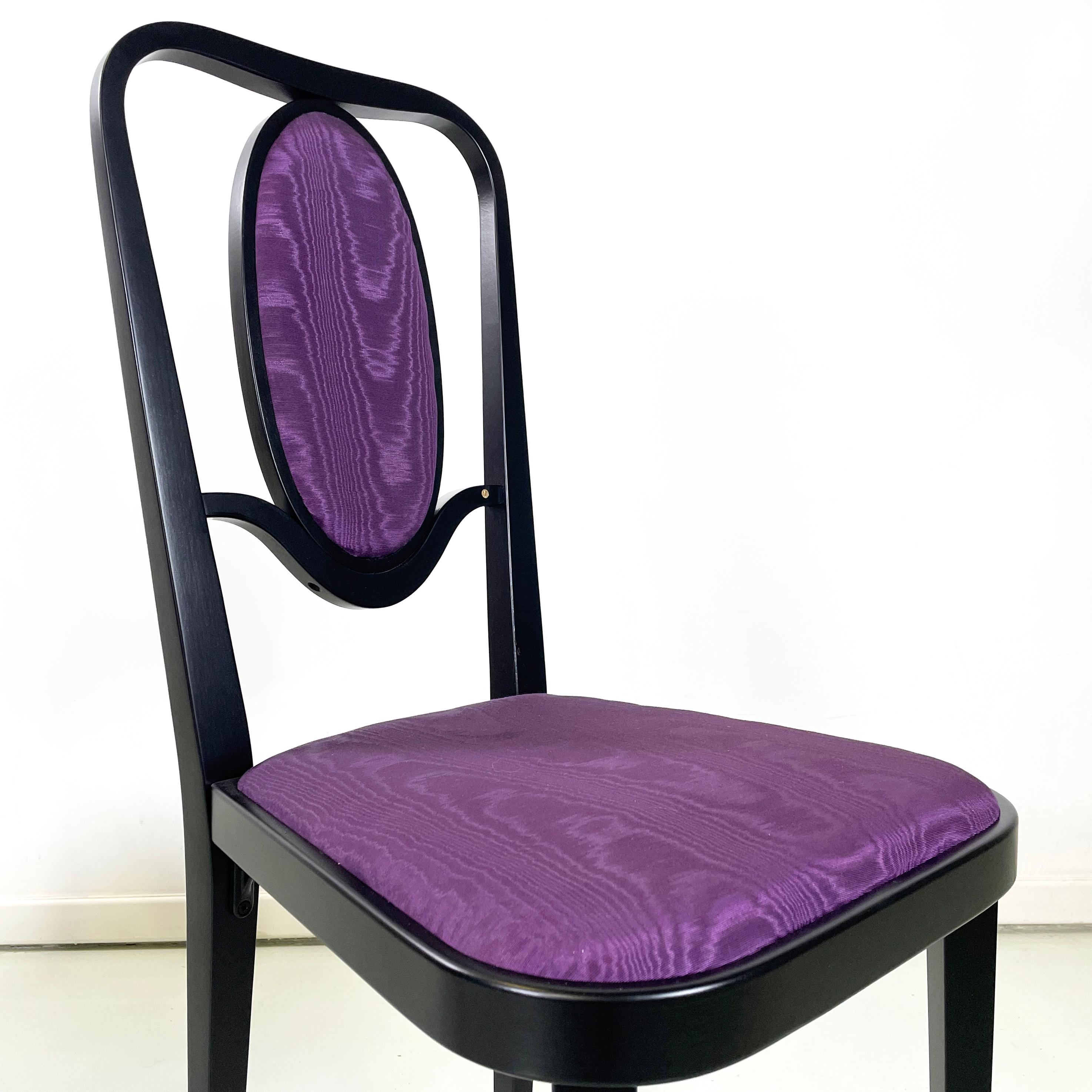Fabric Austrian modern Chairs 414 in black wood purple fabric by Kammerer Thonet, 1990s For Sale