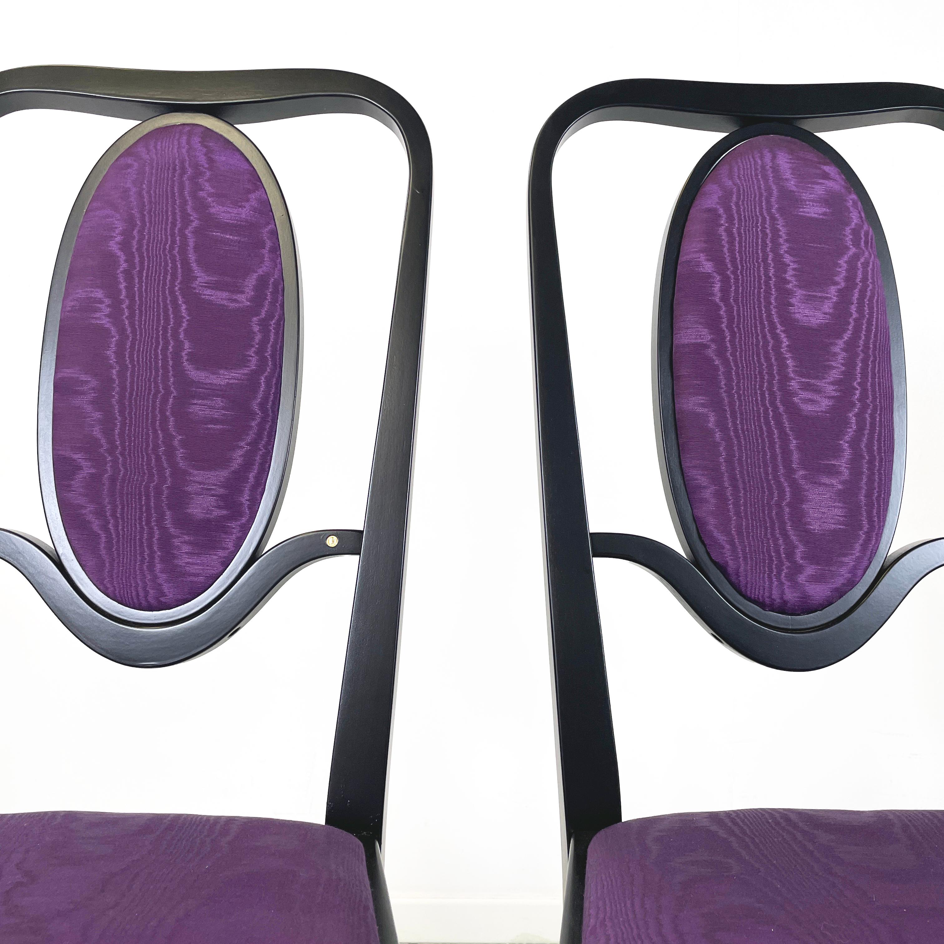 Austrian modern Chairs 414 in black wood purple fabric by Kammerer Thonet, 1990s For Sale 1