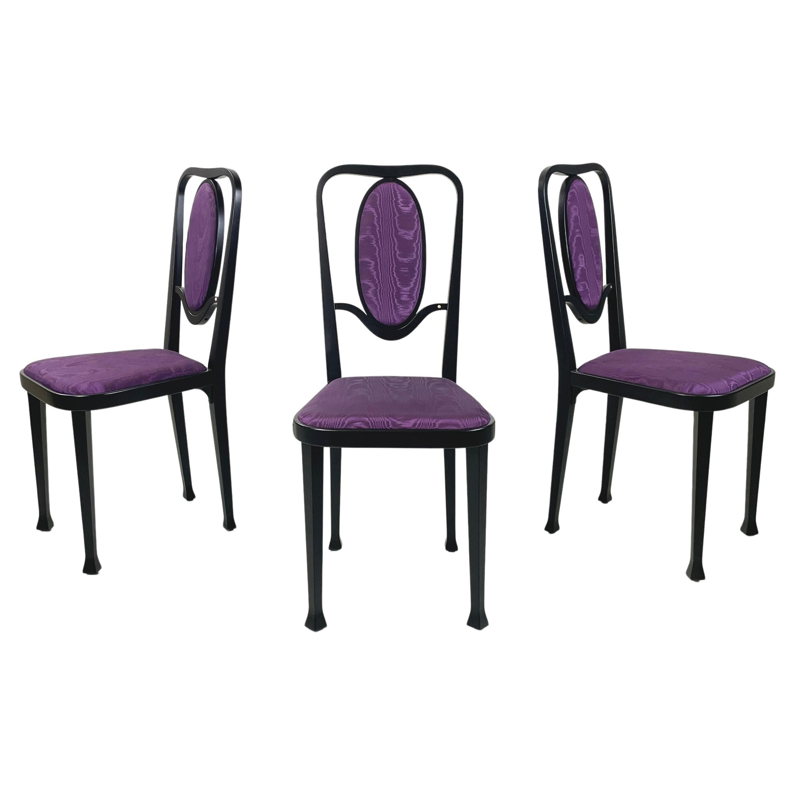 Austrian modern Chairs 414 in black wood purple fabric by Kammerer Thonet, 1990s For Sale