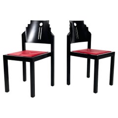 Chaises modernes autrichiennes en bois noir et cuir rouge par Thonet, années 1990